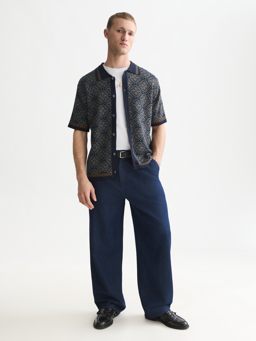 Jacquard Cotton-Blend Short-Sleeve Shirt