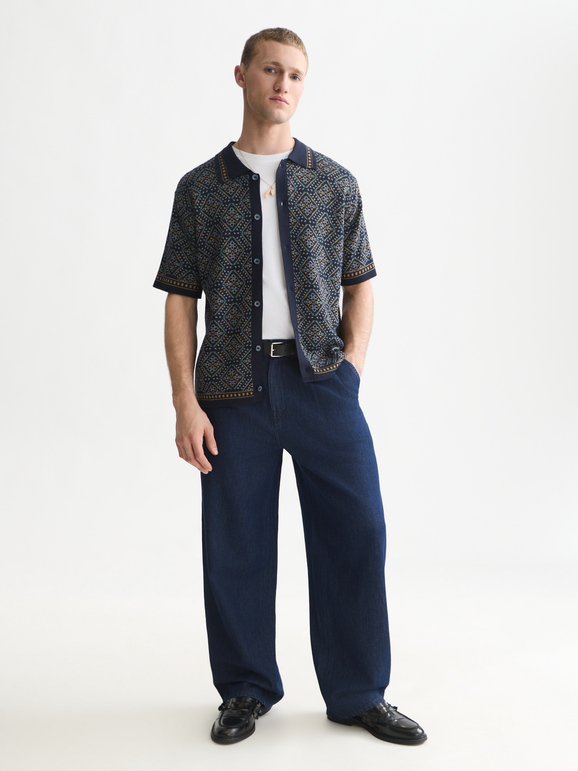 Jacquard Cotton-Blend Short-Sleeve Shirt