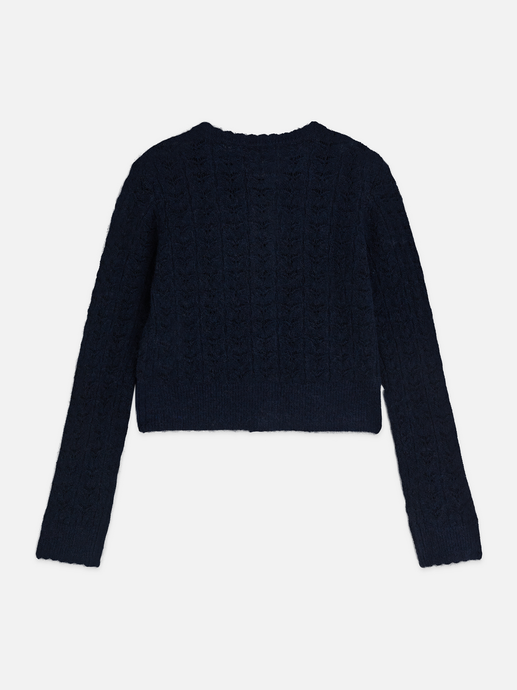 Girls Pointelle Wool-Alpaca Blend Crewneck Cardigan