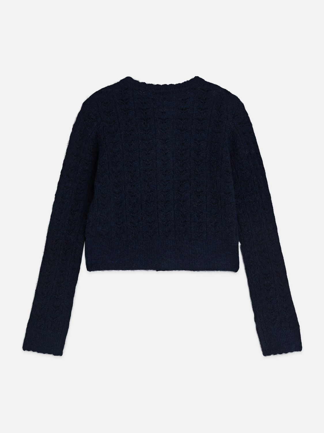 Girls Pointelle Wool-Alpaca Blend Crewneck Cardigan