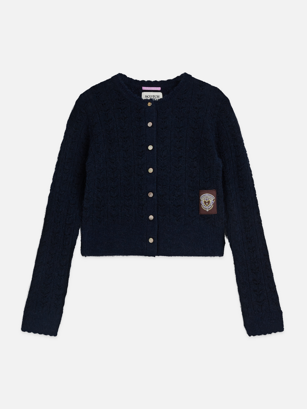 Girls Pointelle Wool-Alpaca Blend Crewneck Cardigan