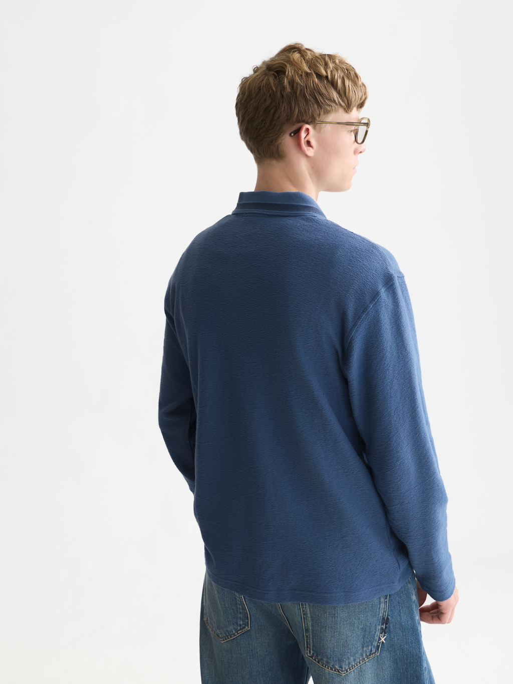 Textured Cotton Long-Sleeve Relaxed Polo
