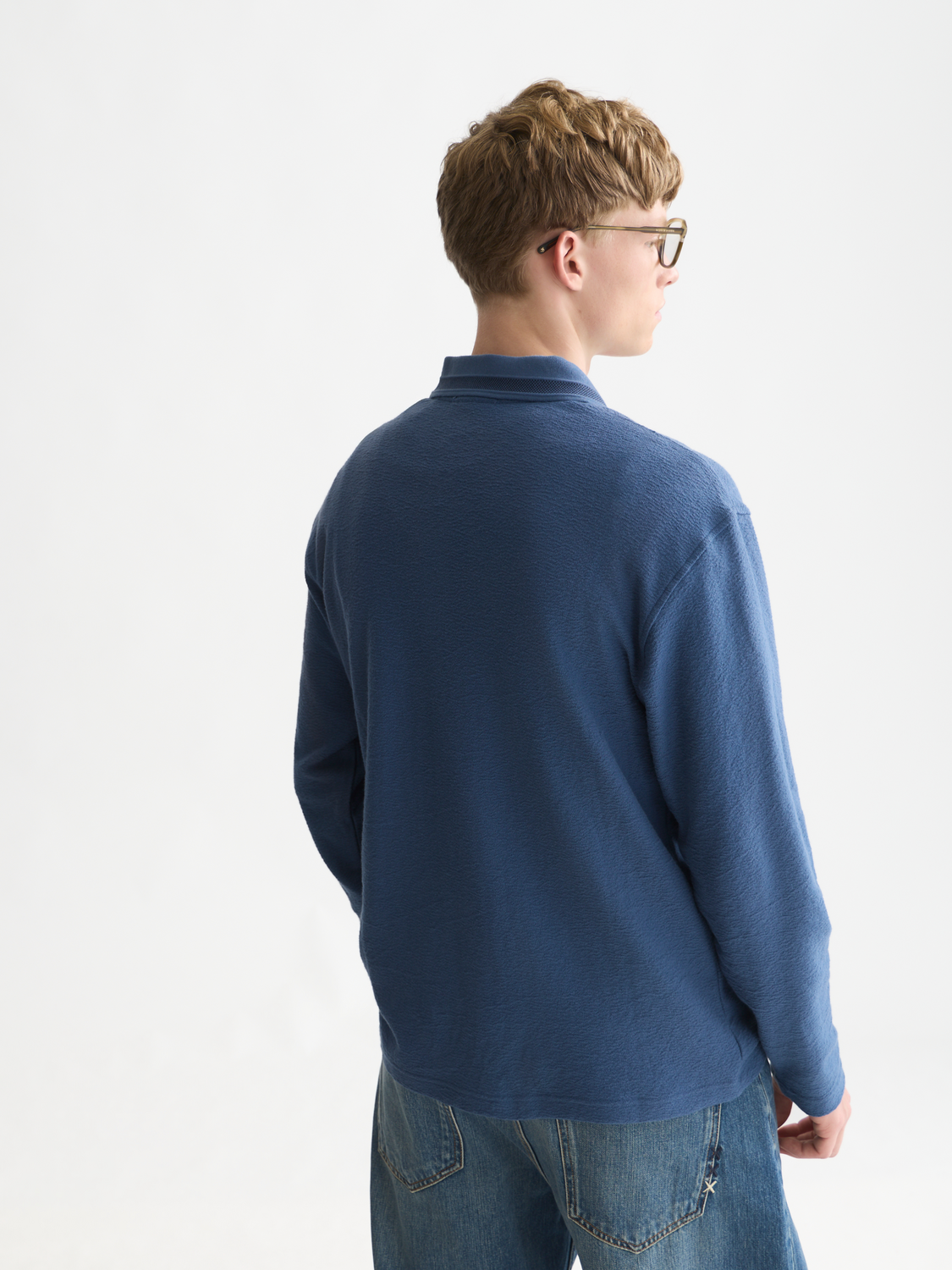 Textured Cotton Long-Sleeve Relaxed Polo