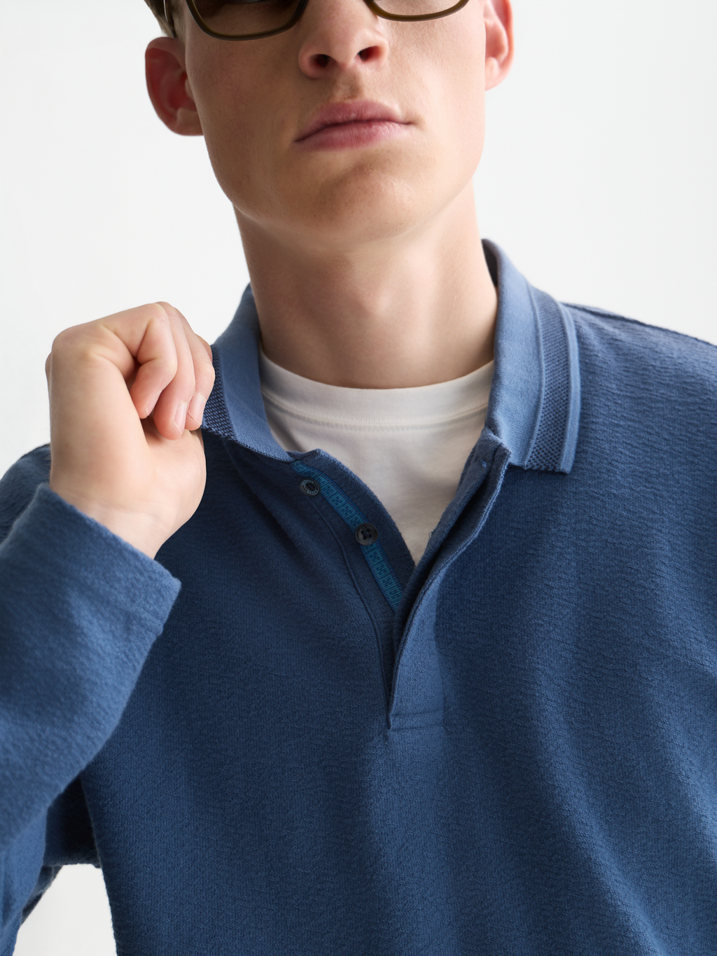 Textured Cotton Long-Sleeve Relaxed Polo