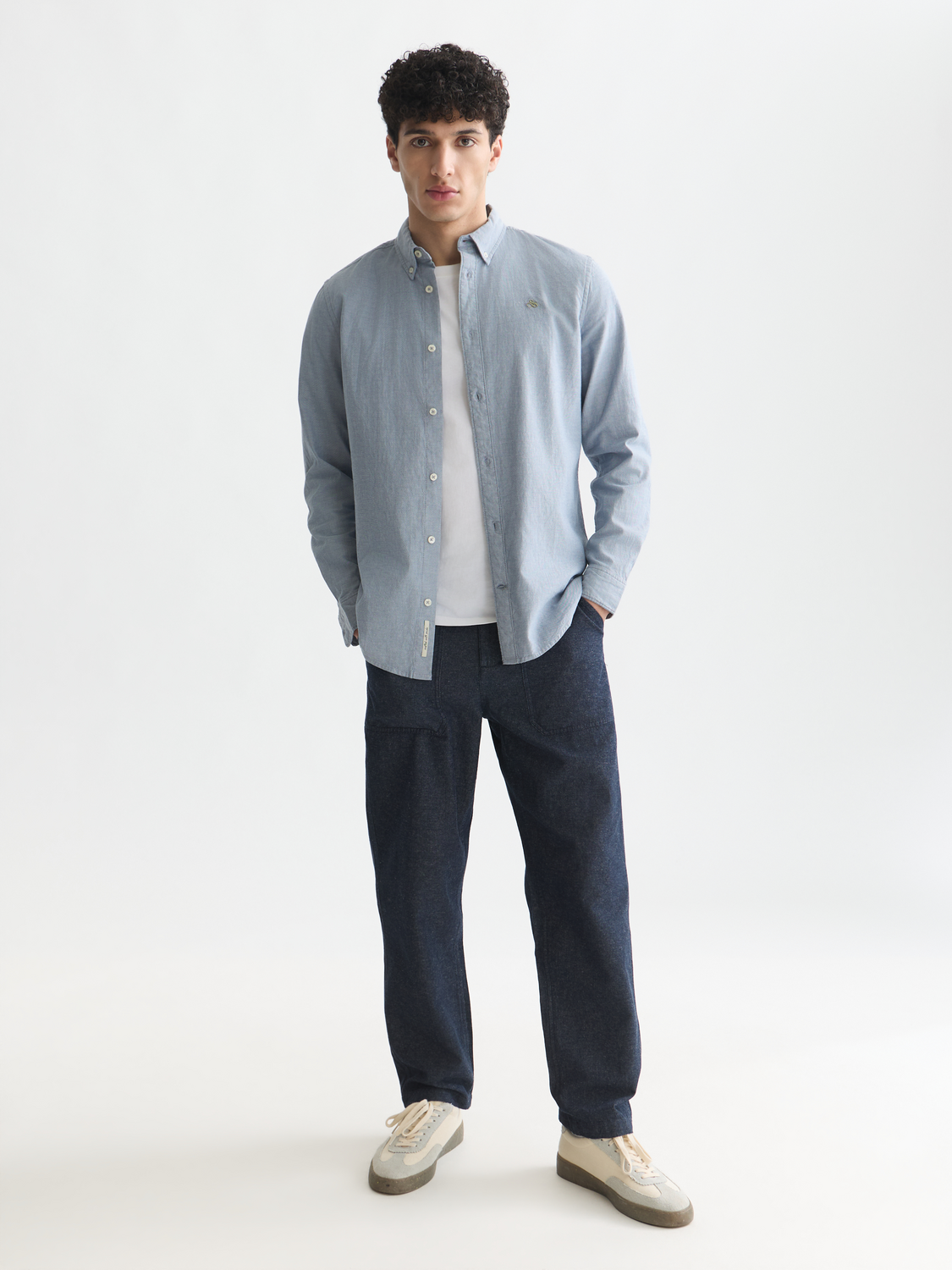 Harper cotton-linen tapered chino