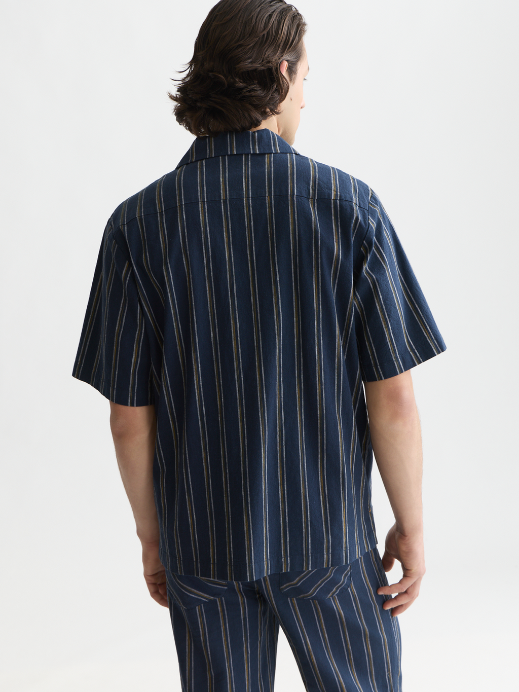 Striped linen relaxed short sleeve shirt