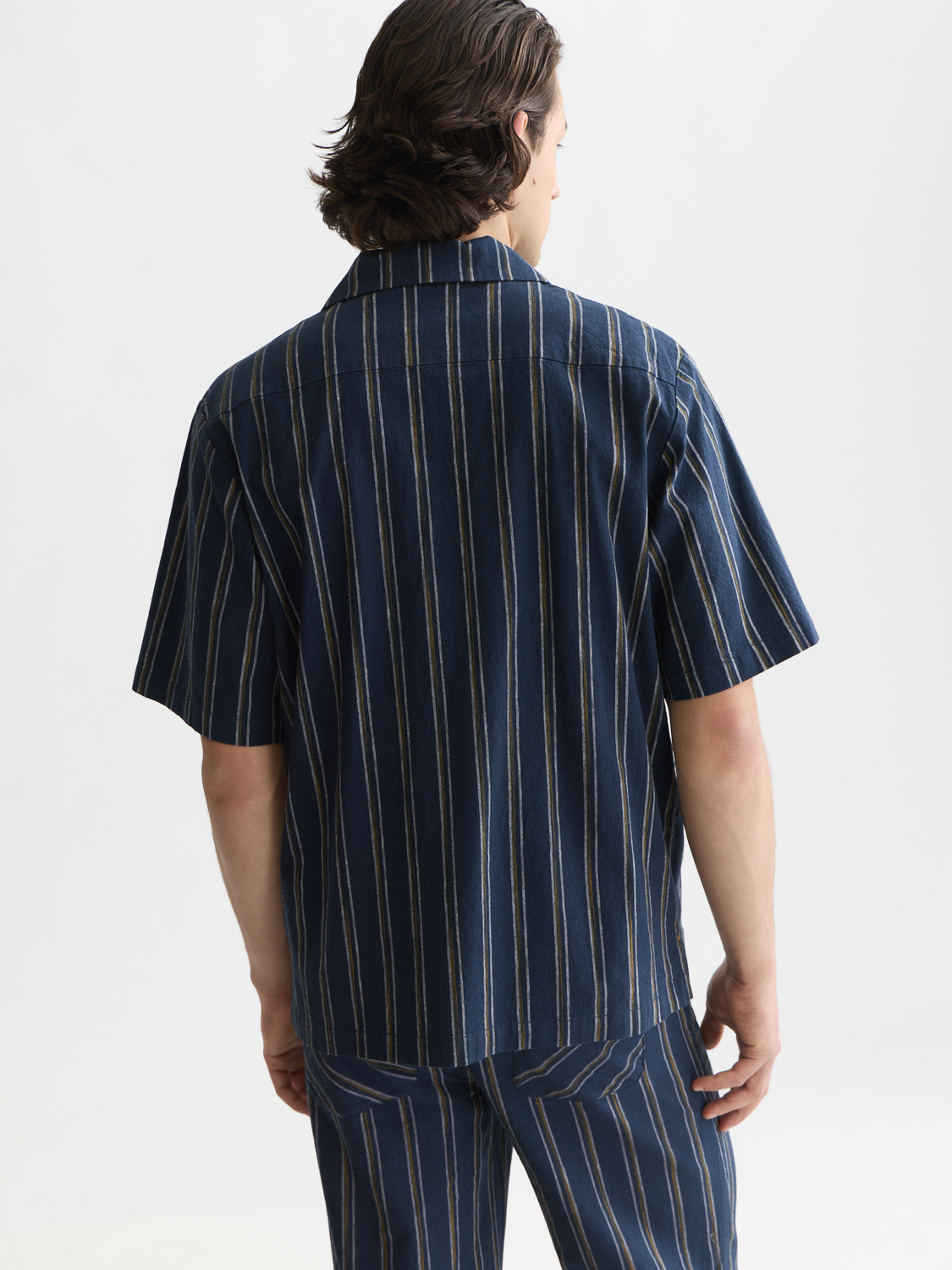 Striped linen relaxed short sleeve shirt