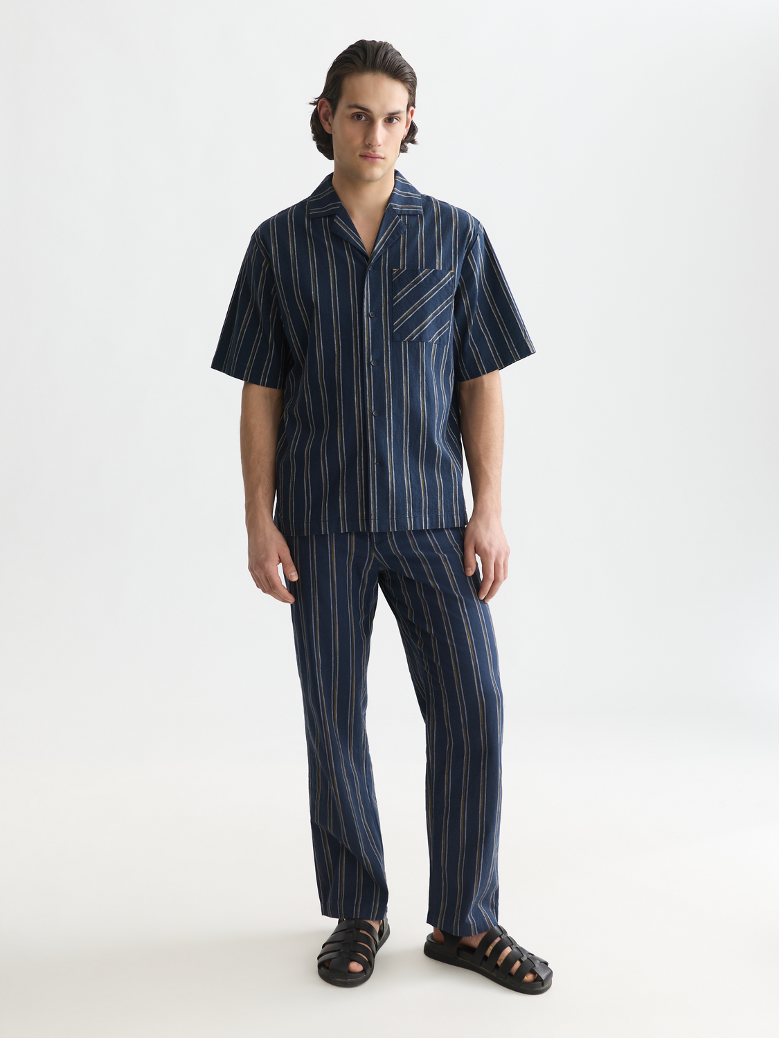 Striped linen relaxed short sleeve shirt