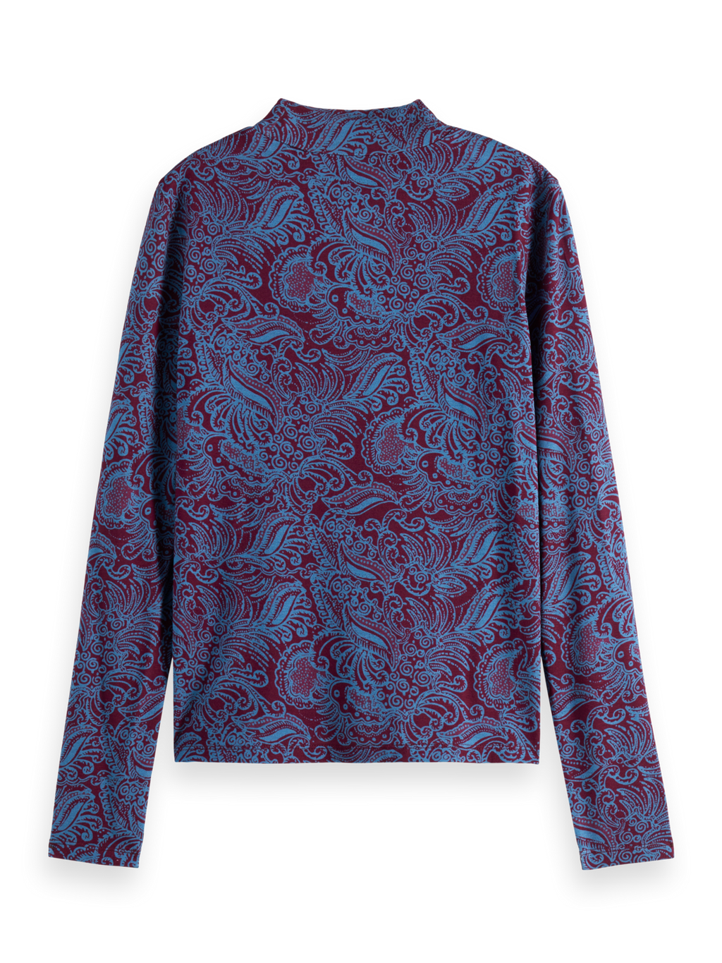 printed mock neck long sleeve top
