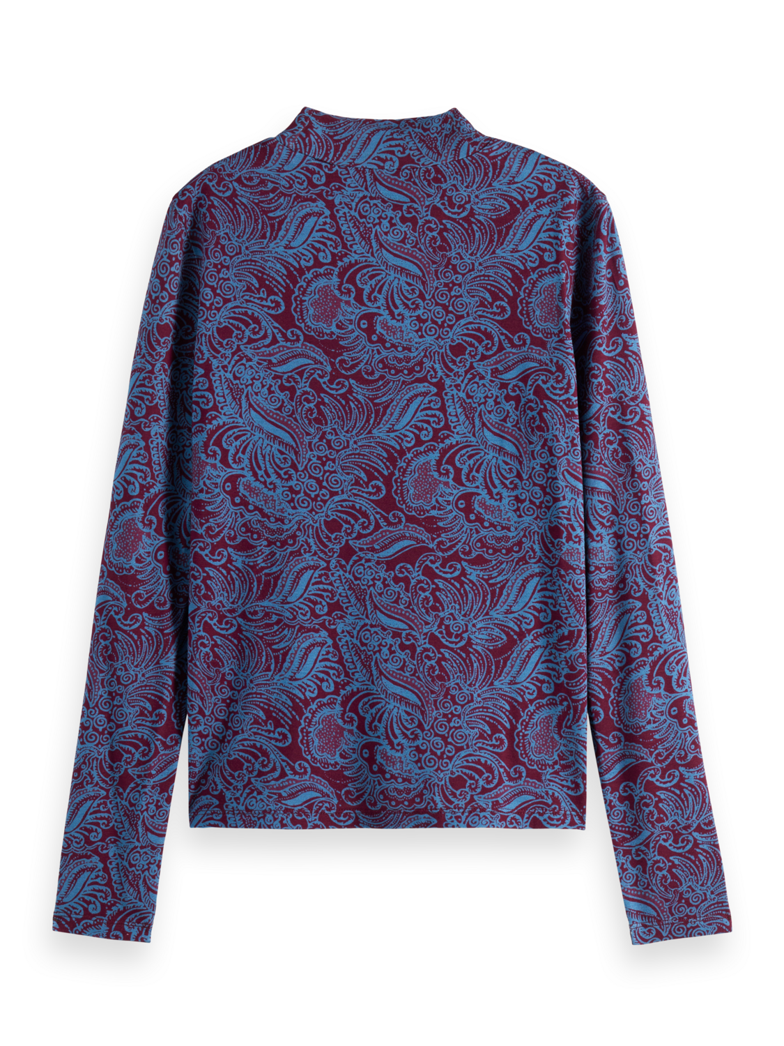 printed mock neck long sleeve top