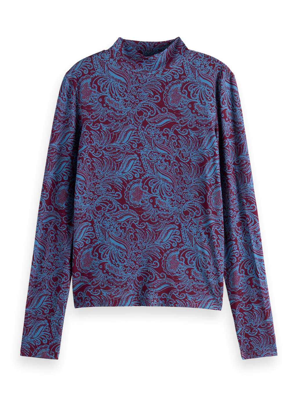 printed mock neck long sleeve top