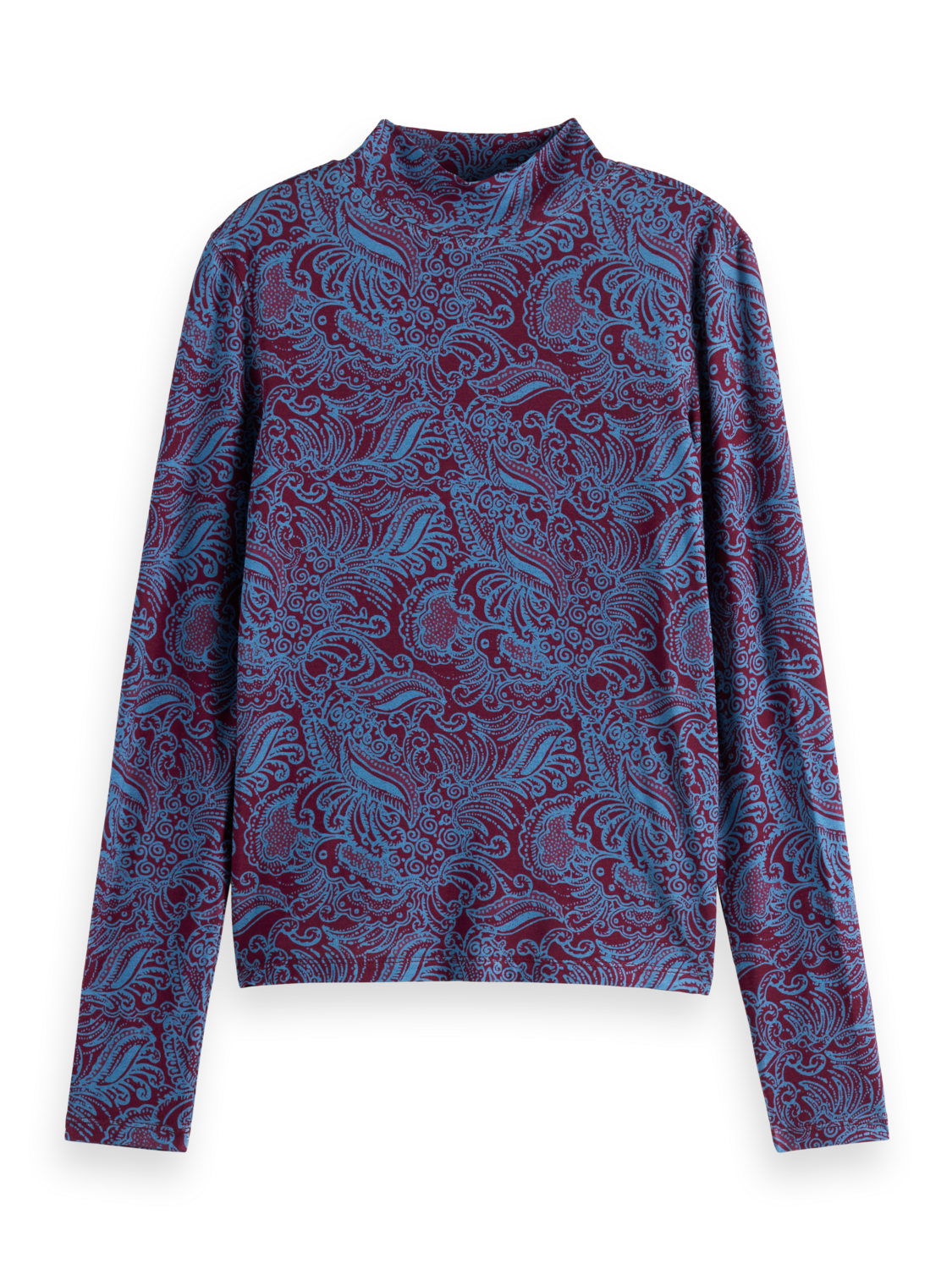 printed mock neck long sleeve top