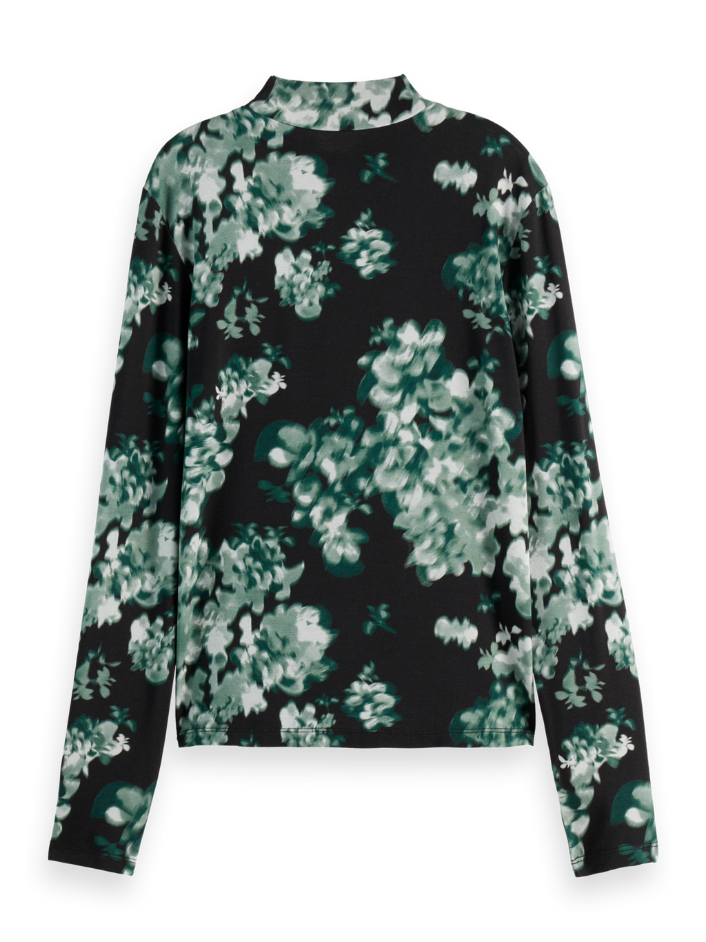 printed mock neck long sleeve top