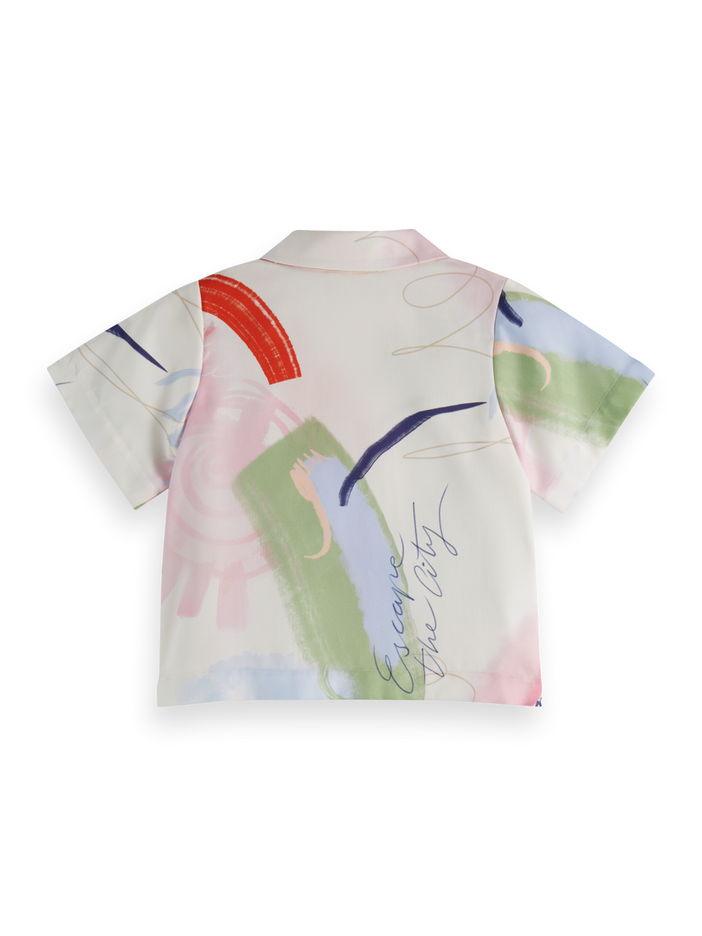 Placed print linen blend short-sleeved shirt