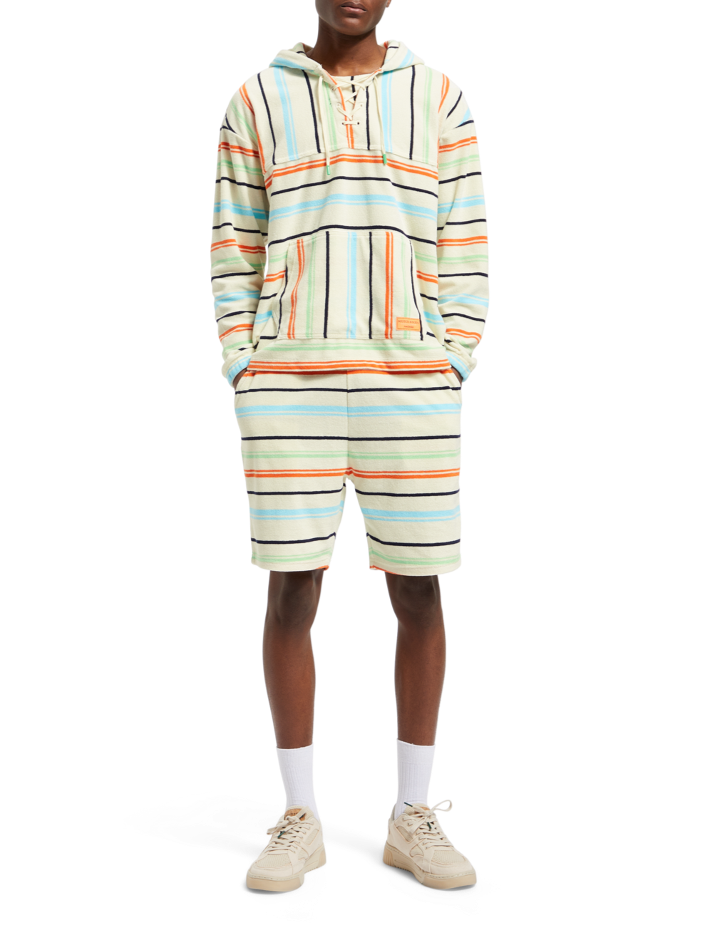 TOWELLING STRIPED HOODIE