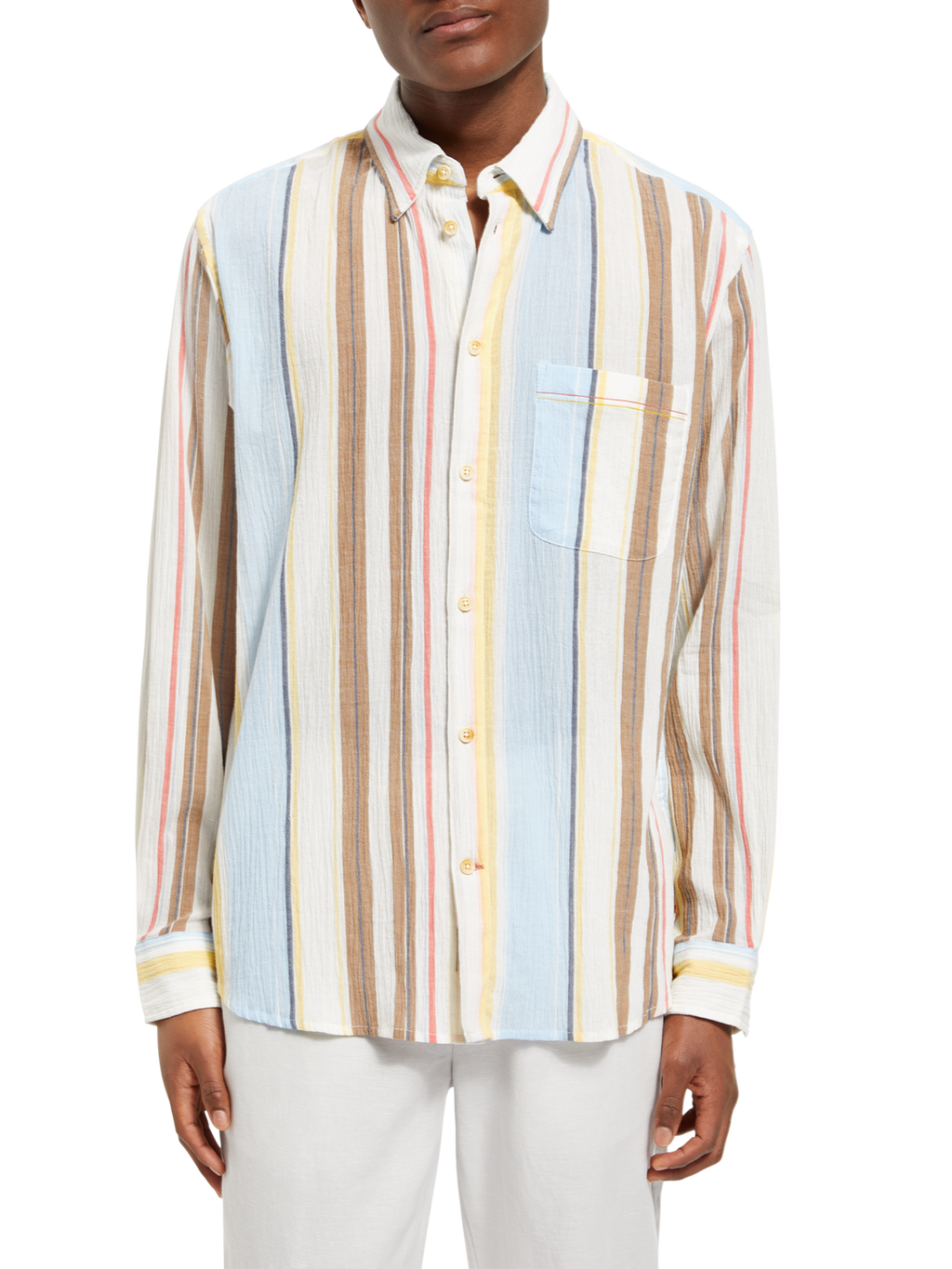 CRINKLED VOILE STRIPE SHIRT