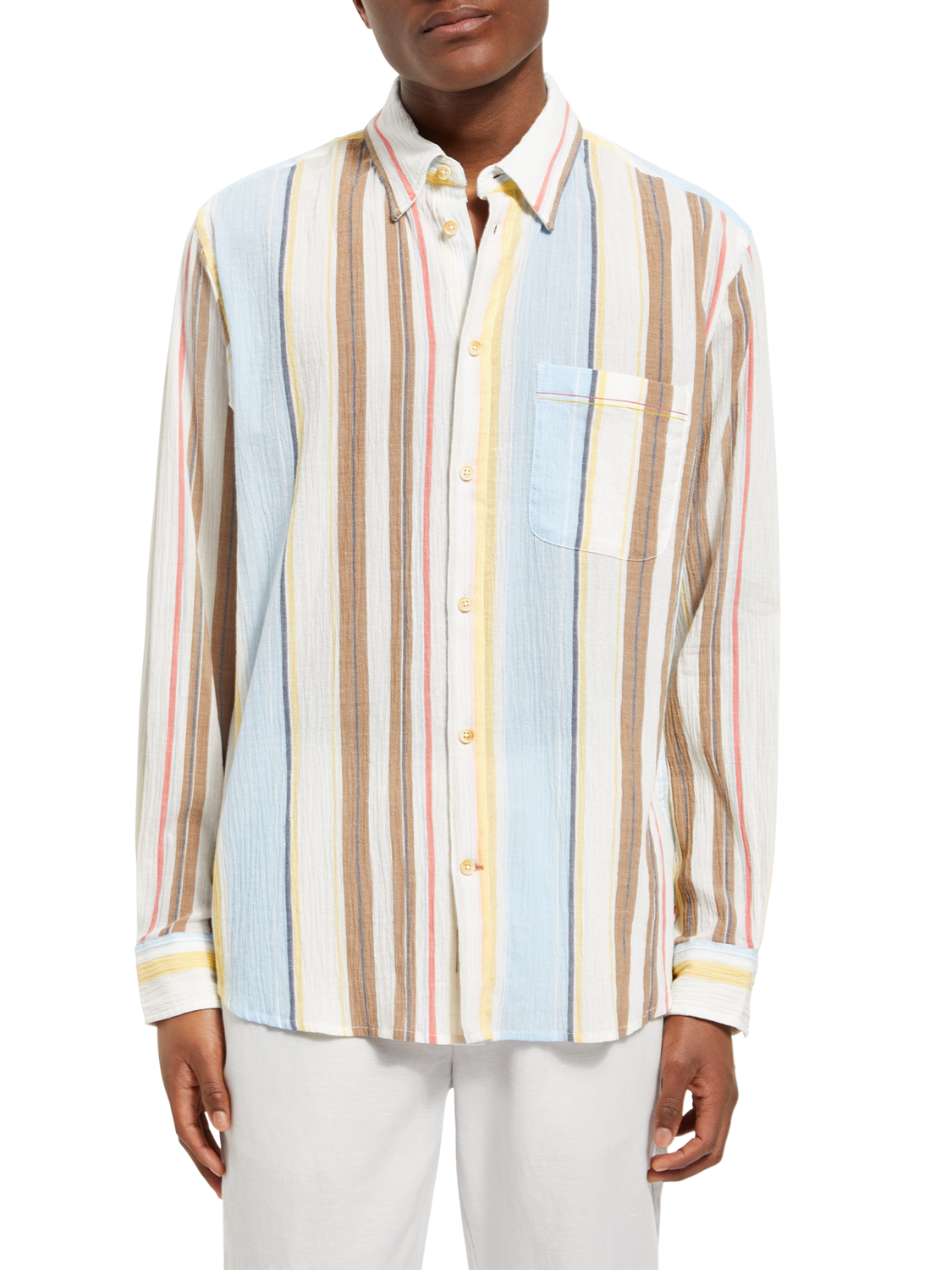CRINKLED VOILE STRIPE SHIRT