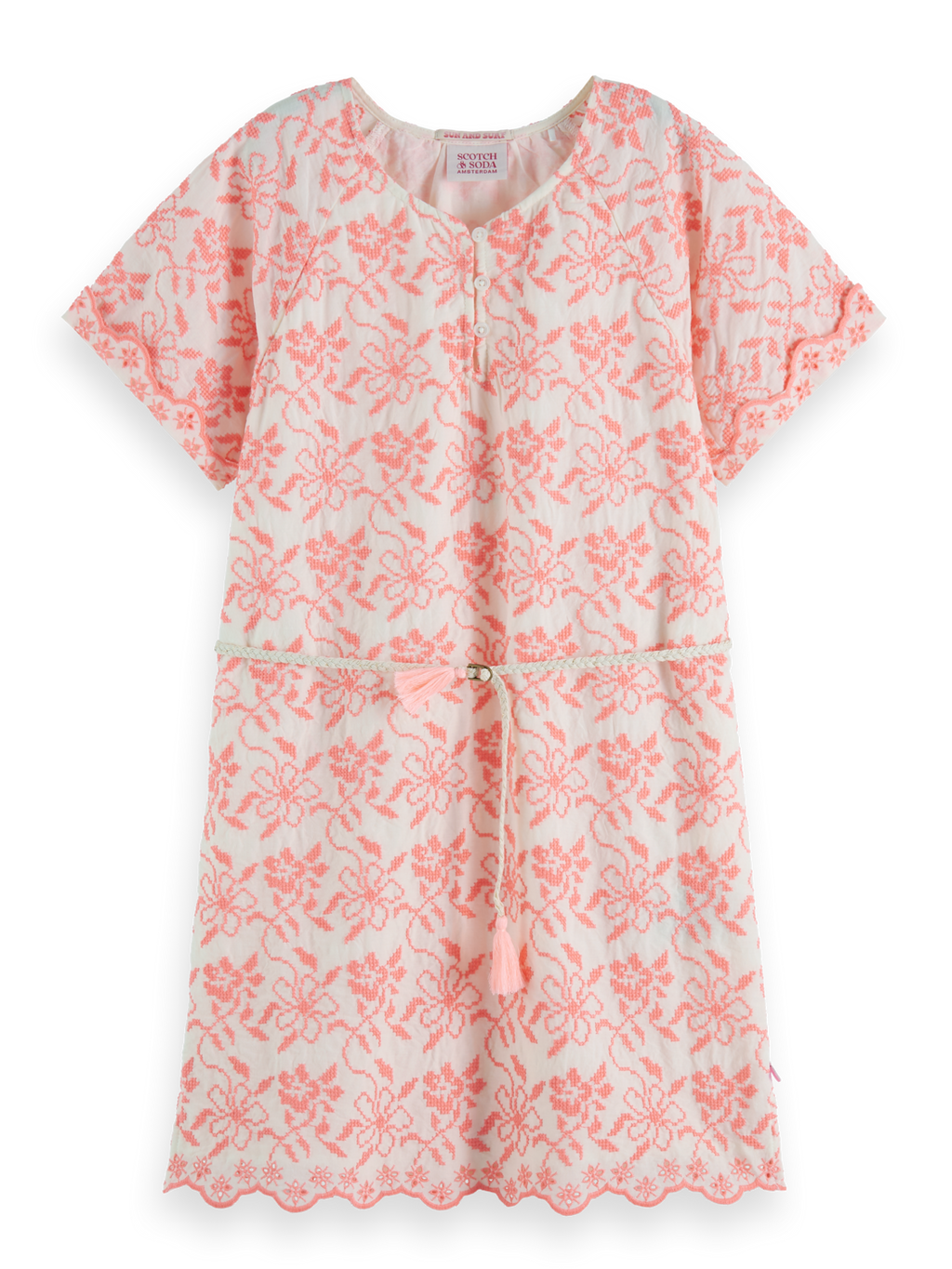 ALL-OVER EMBROIDERED & BELTED DRESS