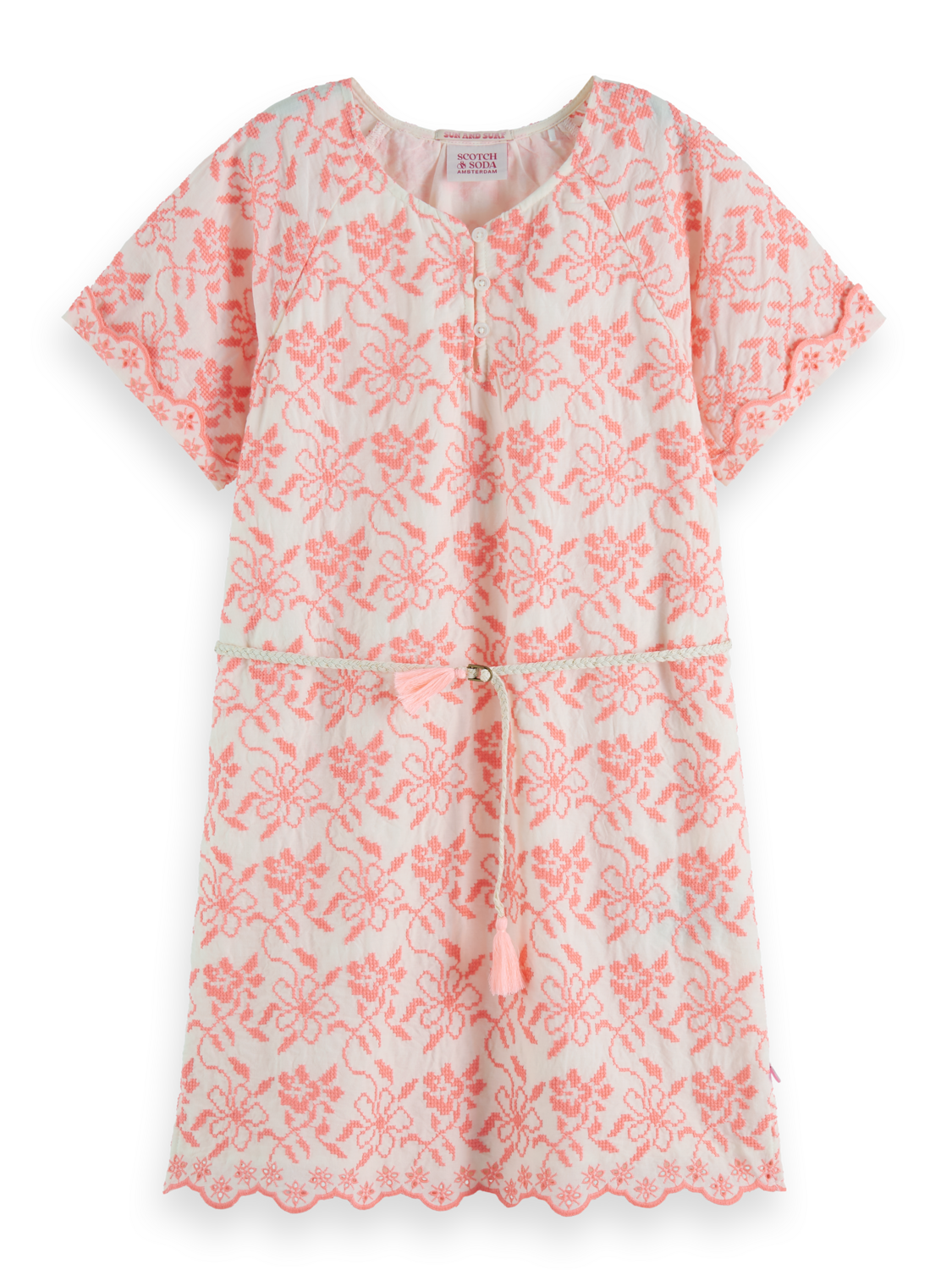 ALL-OVER EMBROIDERED & BELTED DRESS