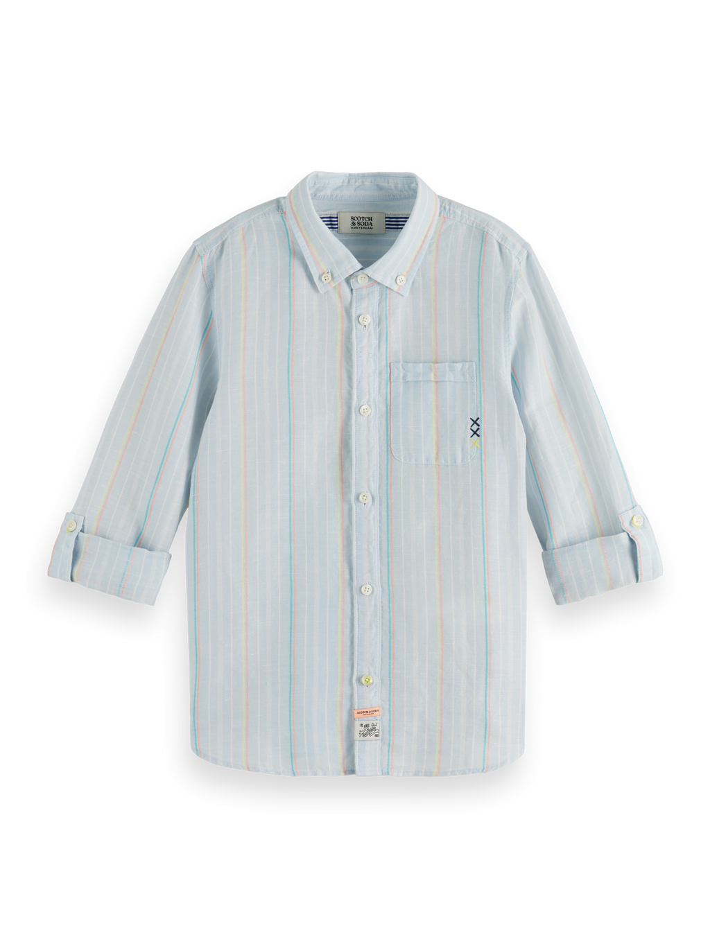 Boys REGULAR-FIT YARN-DYED STRIPE COTTON LINEN SHIRT