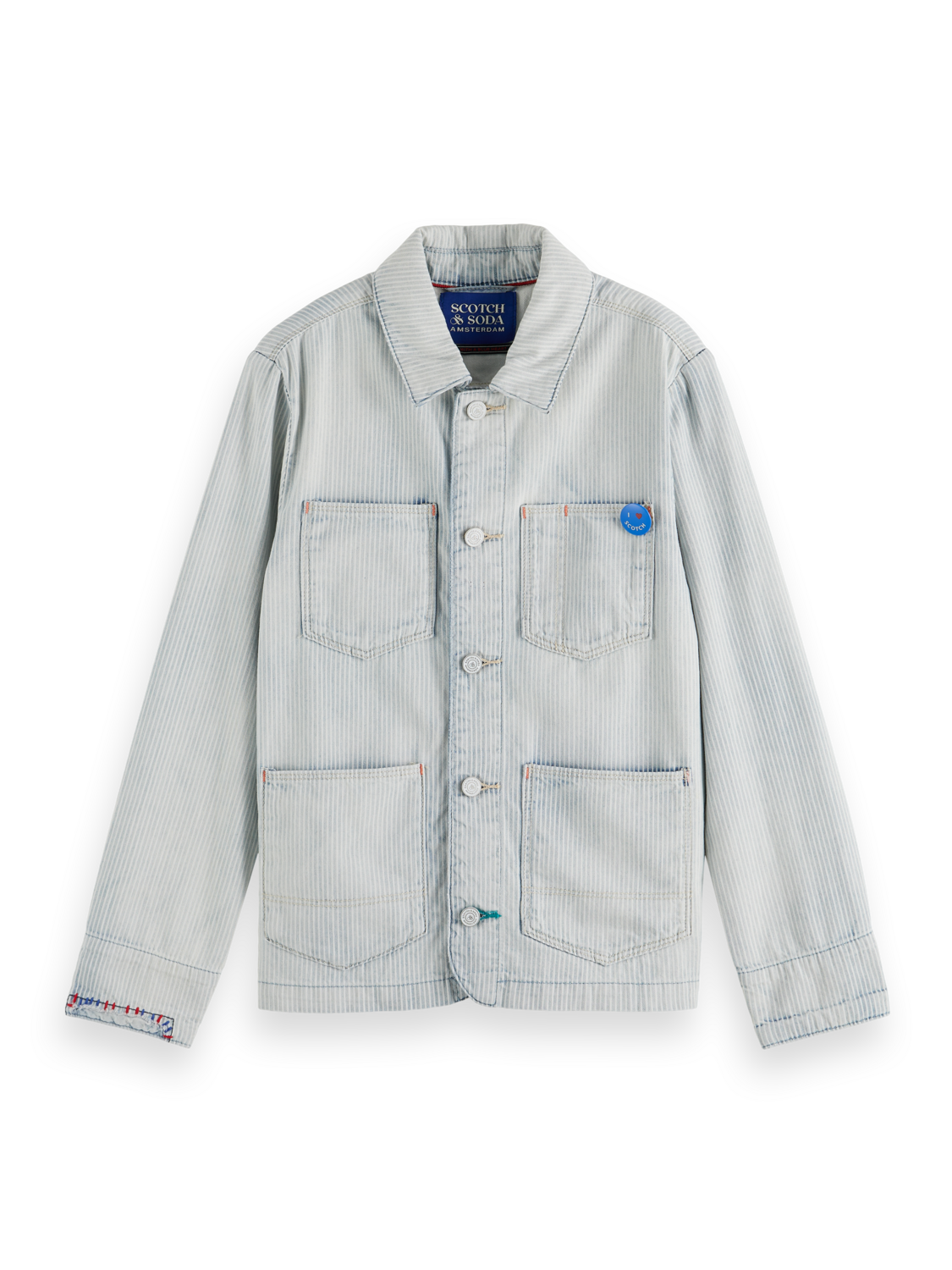 WASHED INDIGO STRIPED DENIM WORKWEAR JACKET
