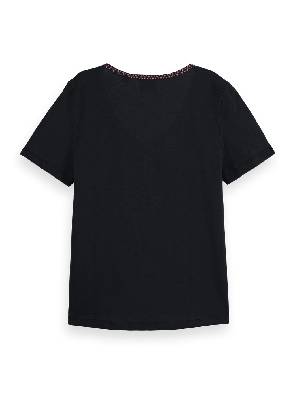 WOVEN TRIM V-NECK T-SHIRT
