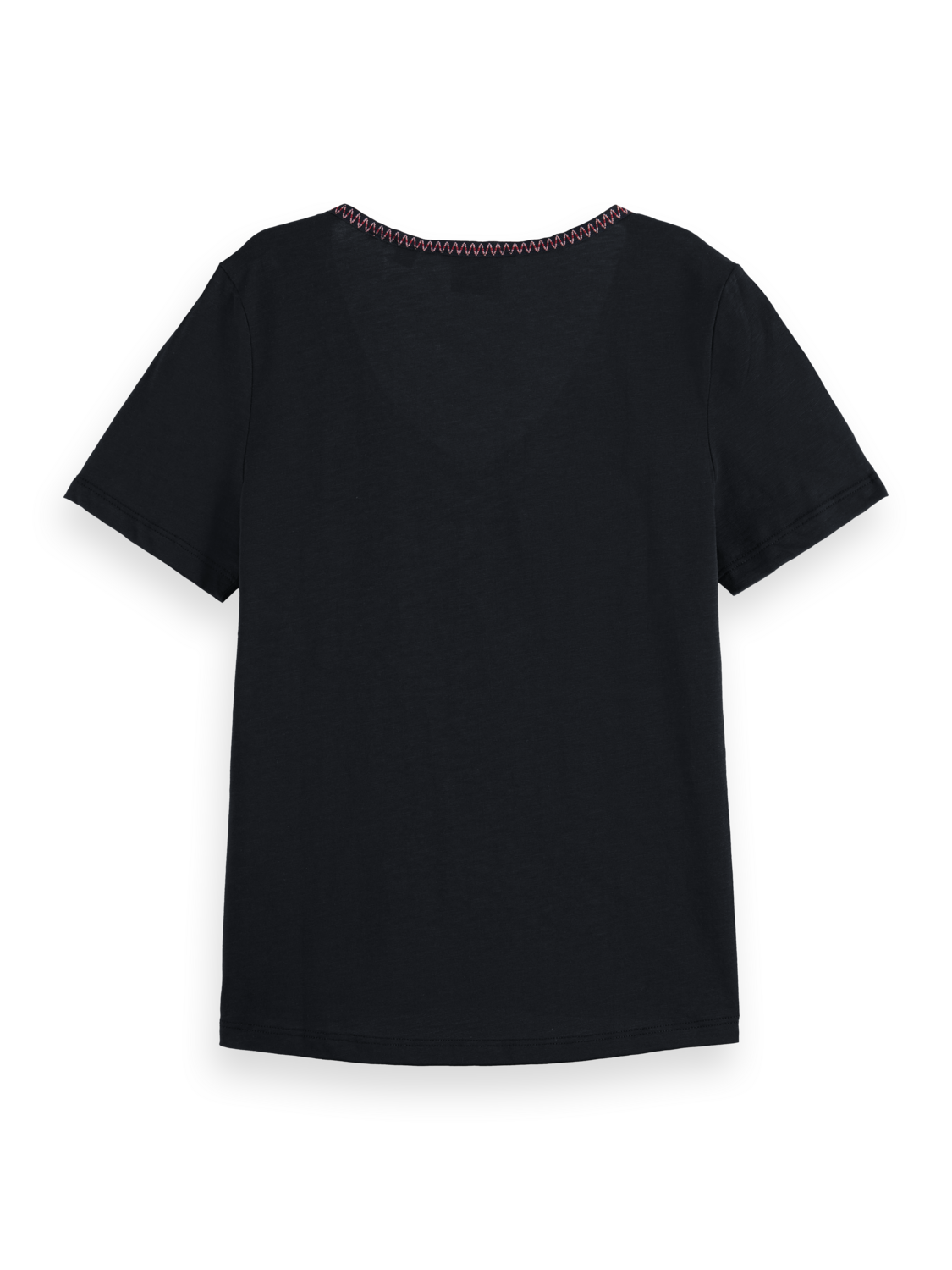 WOVEN TRIM V-NECK T-SHIRT