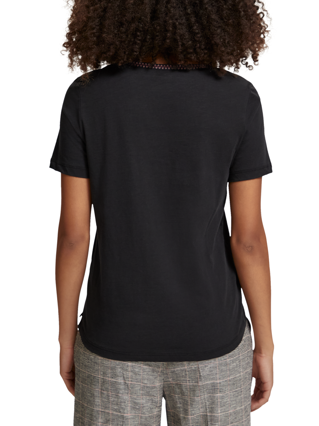 WOVEN TRIM V-NECK T-SHIRT