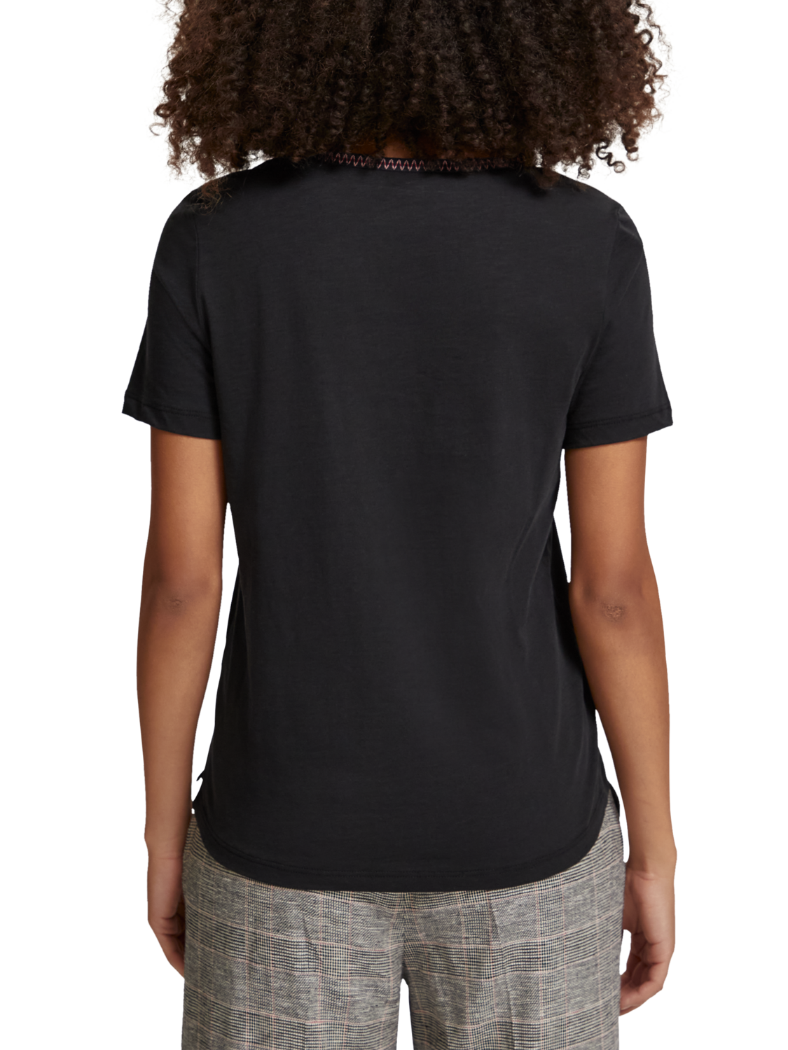WOVEN TRIM V-NECK T-SHIRT