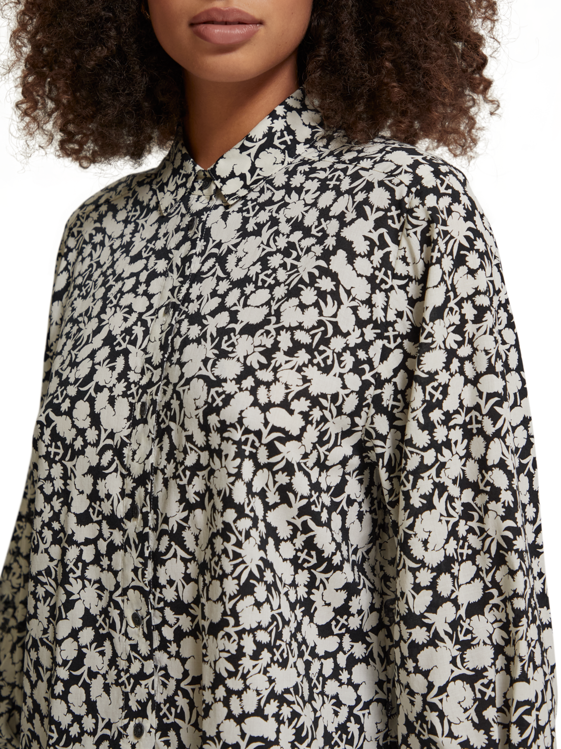 ALL OVER PRINTED BALLOON SLEEVE SHIRT
