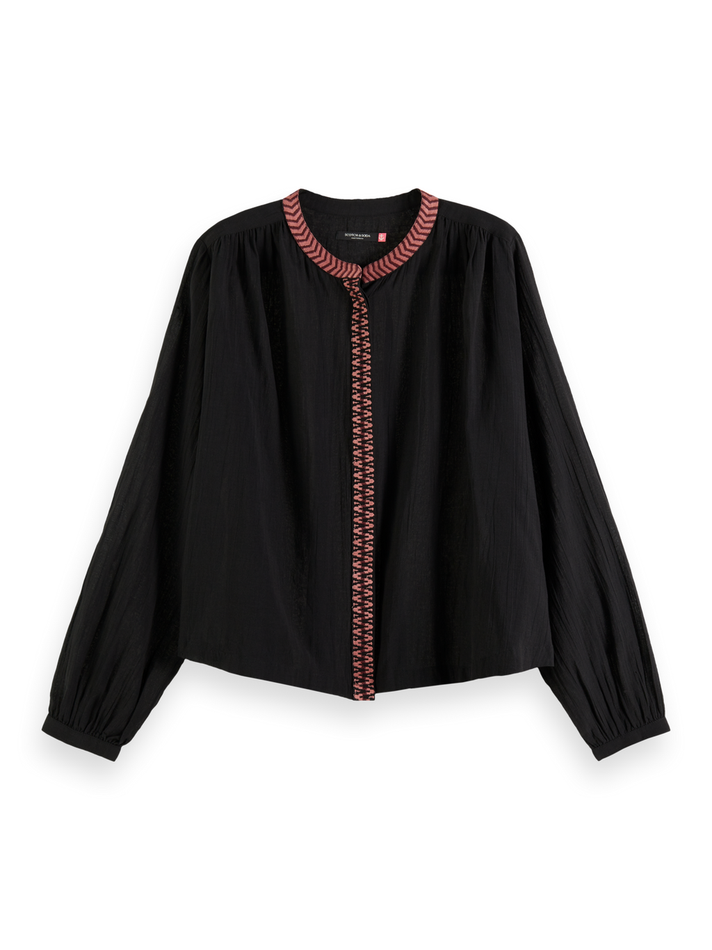 SHIRT WITH GATHERING AND EMBROIDERY DETAIL
