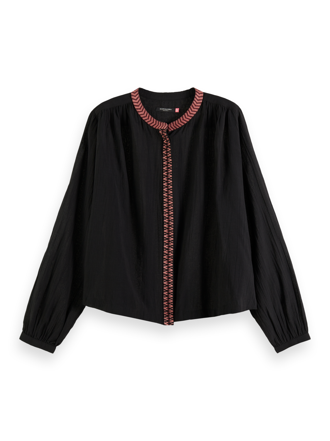 SHIRT WITH GATHERING AND EMBROIDERY DETAIL