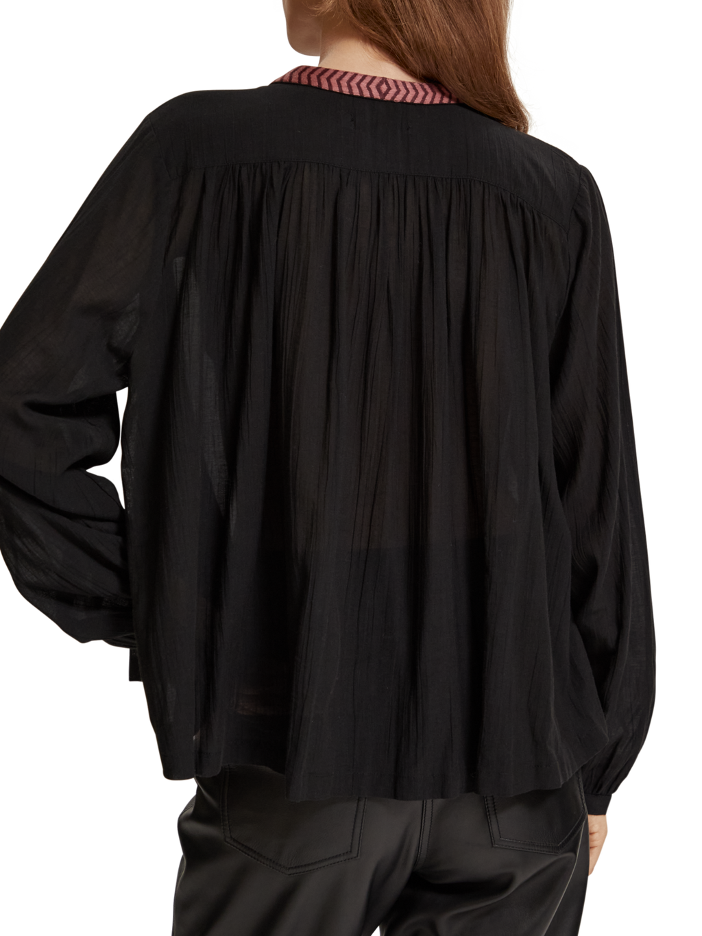 SHIRT WITH GATHERING AND EMBROIDERY DETAIL