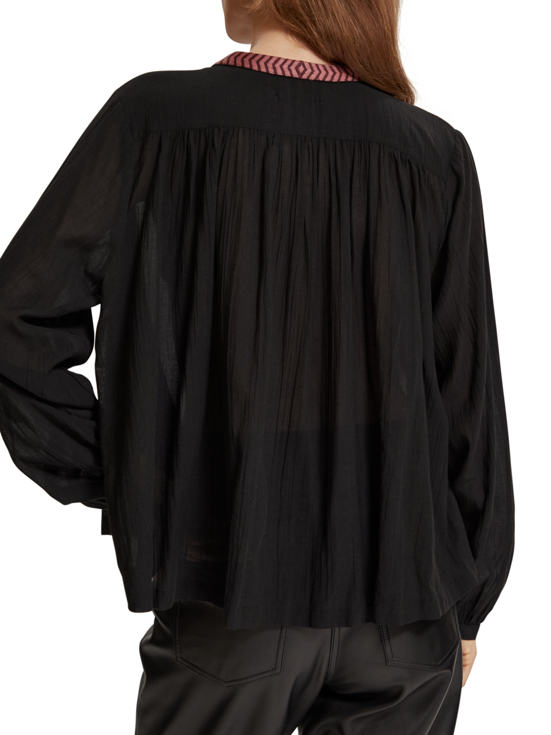 SHIRT WITH GATHERING AND EMBROIDERY DETAIL