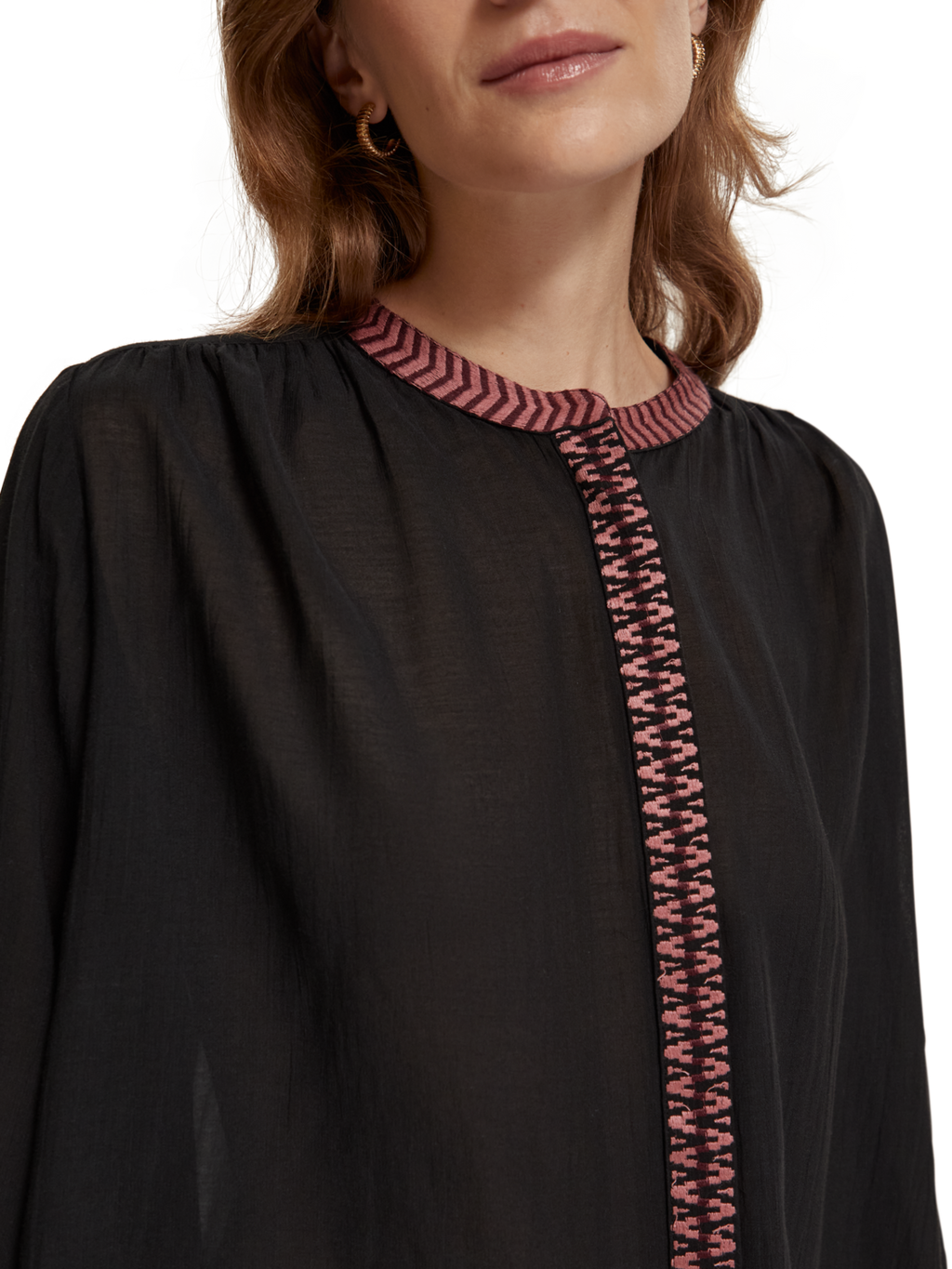 SHIRT WITH GATHERING AND EMBROIDERY DETAIL