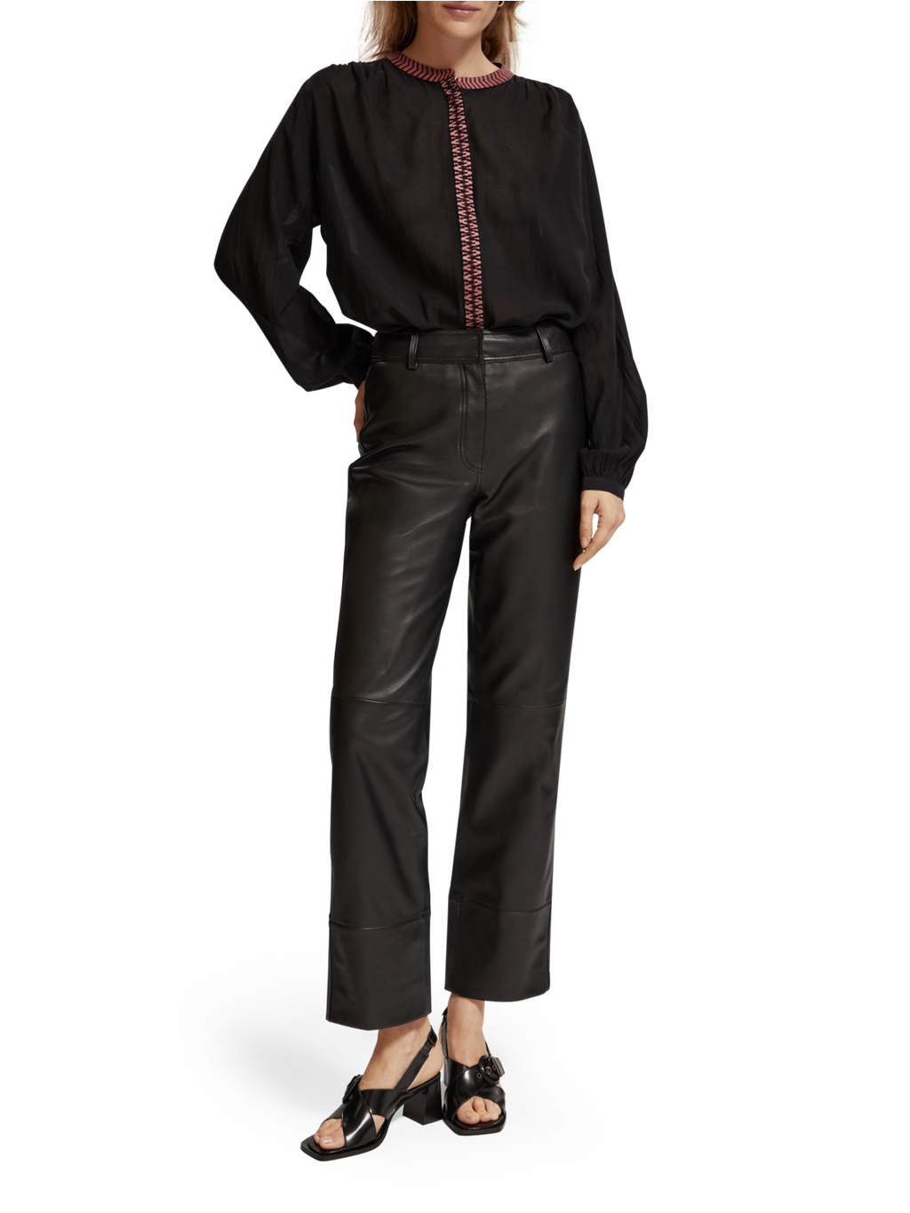 SHIRT WITH GATHERING AND EMBROIDERY DETAIL