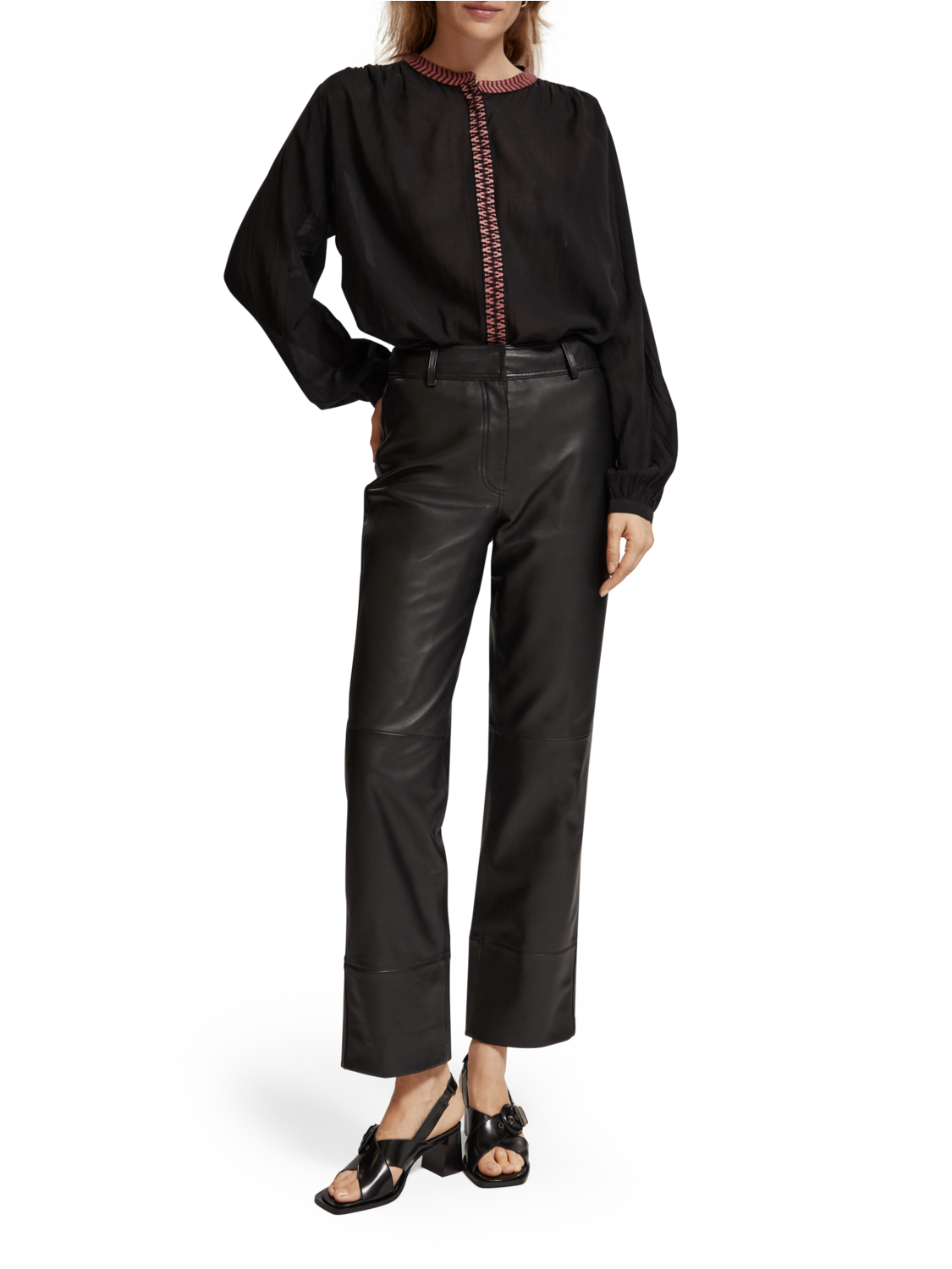 SHIRT WITH GATHERING AND EMBROIDERY DETAIL