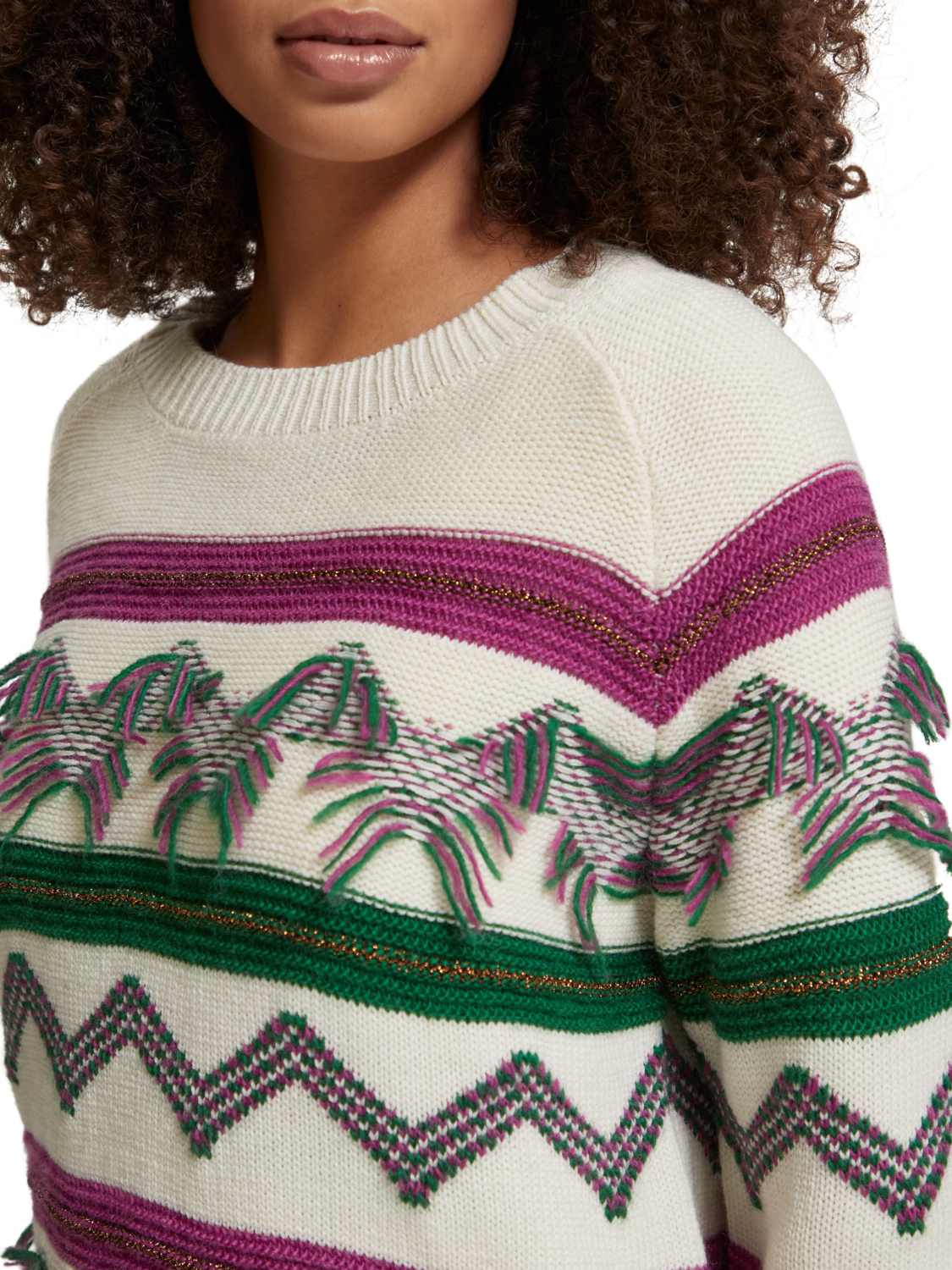 FRINGE JACQUARD PULLOVER