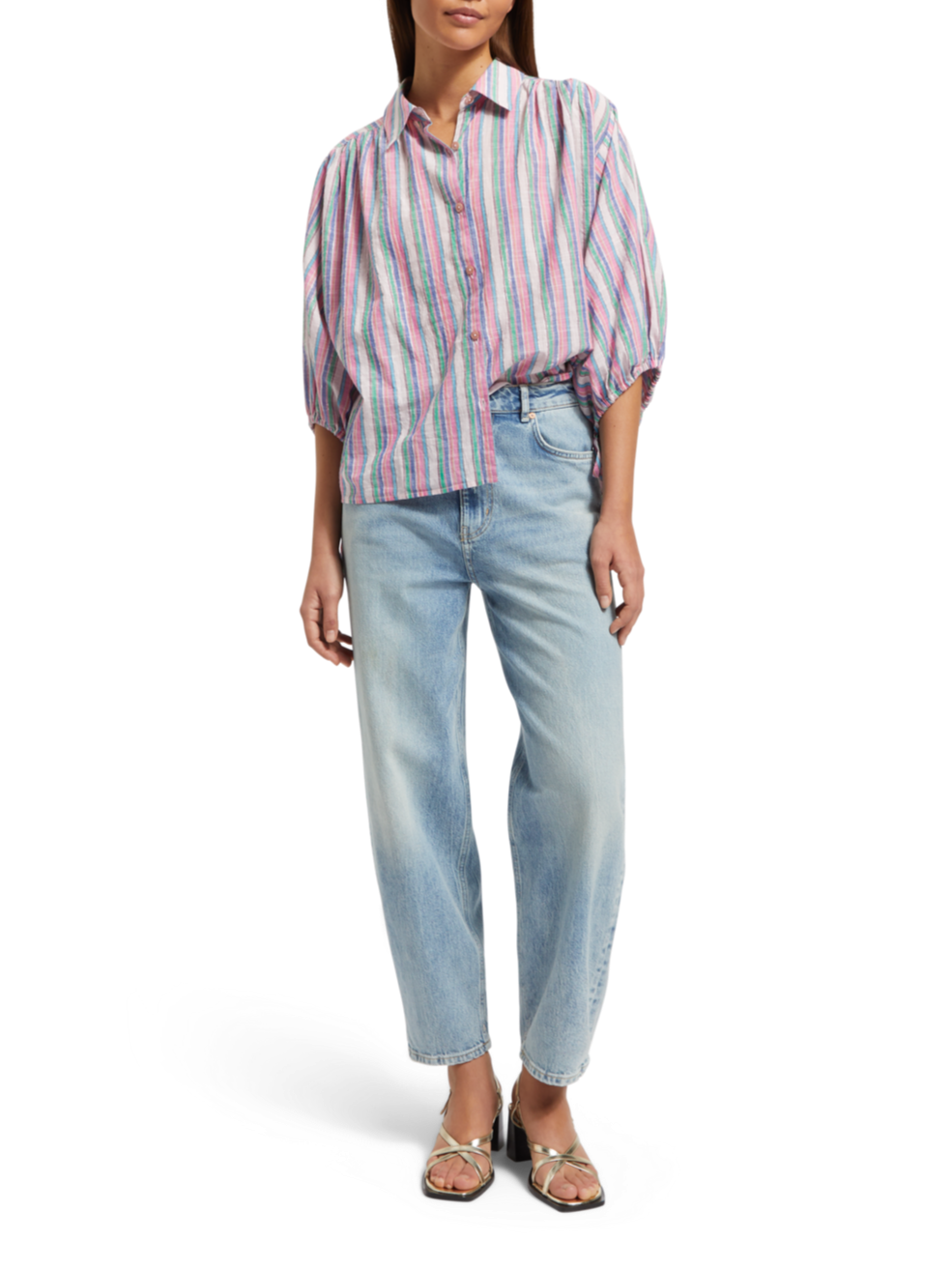 STRIPED BALLOON SLEEVE SHIRT