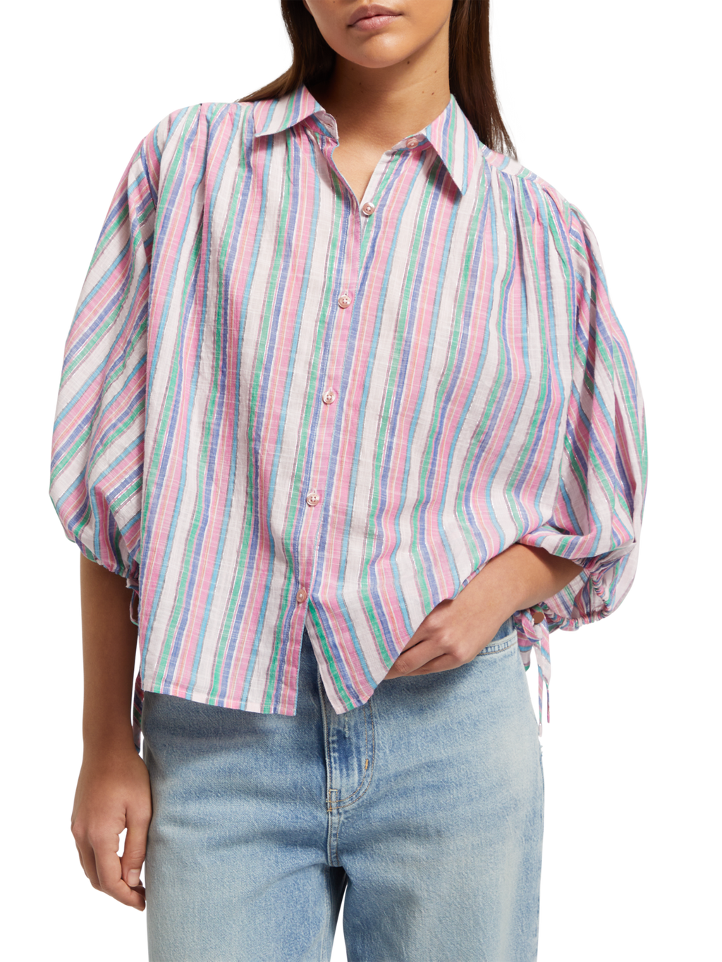 STRIPED BALLOON SLEEVE SHIRT