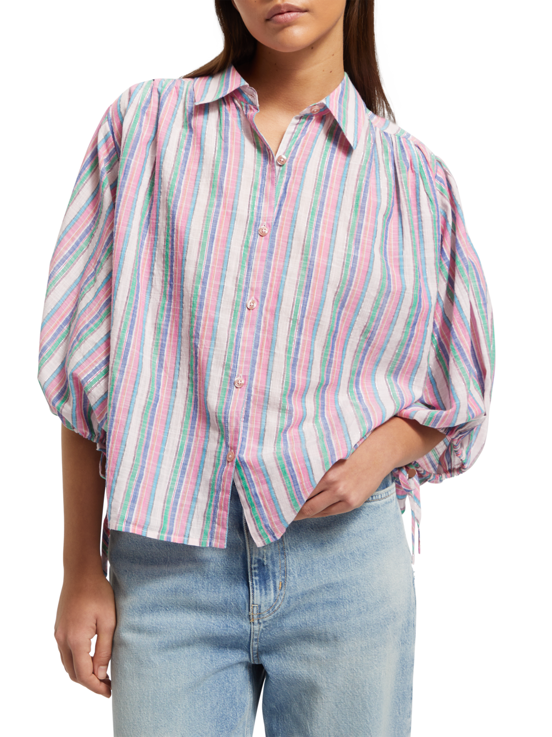 STRIPED BALLOON SLEEVE SHIRT