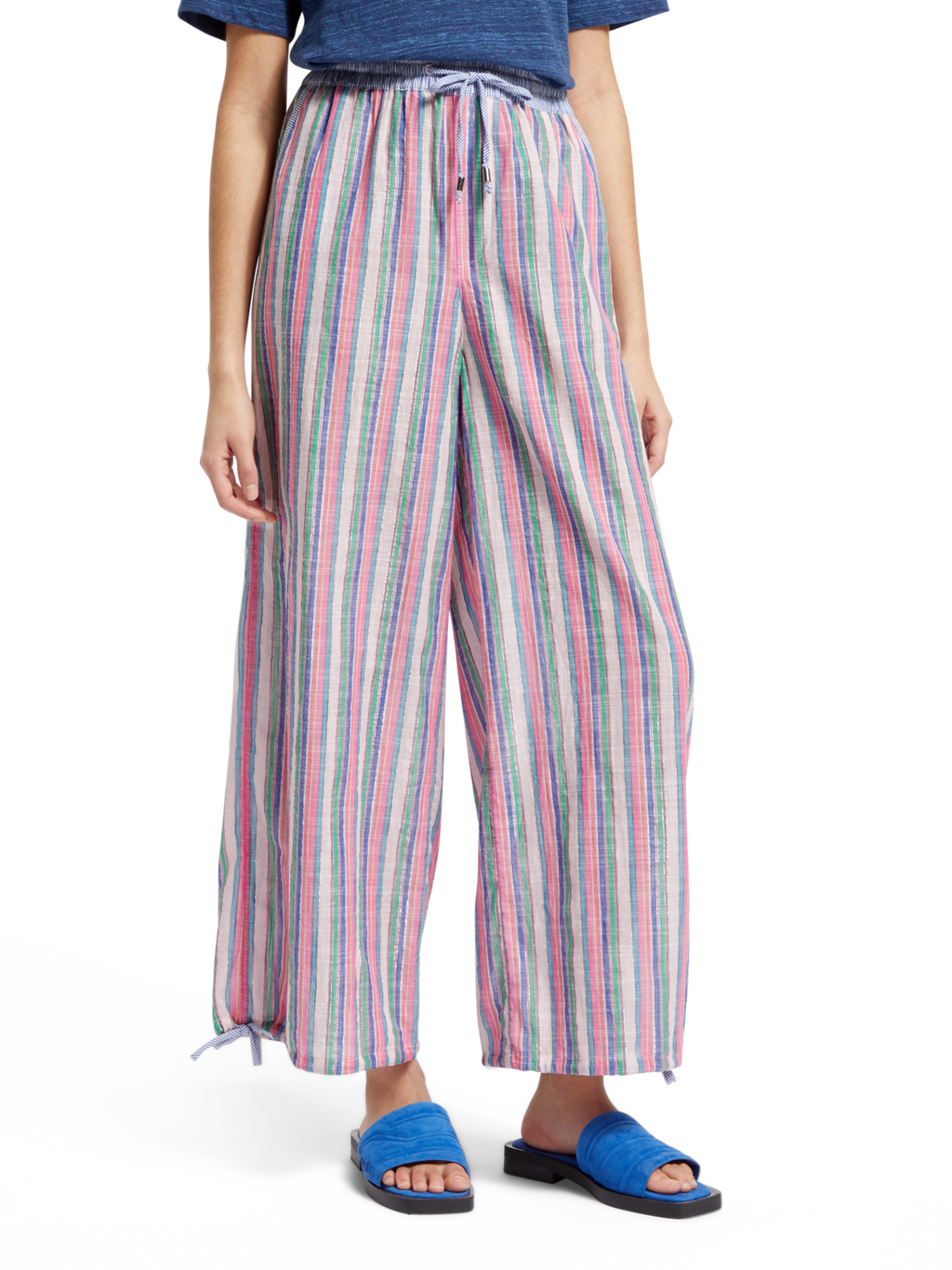 MULTICOLOUR LUREX STRIPE PULL-ON BEACH PANT