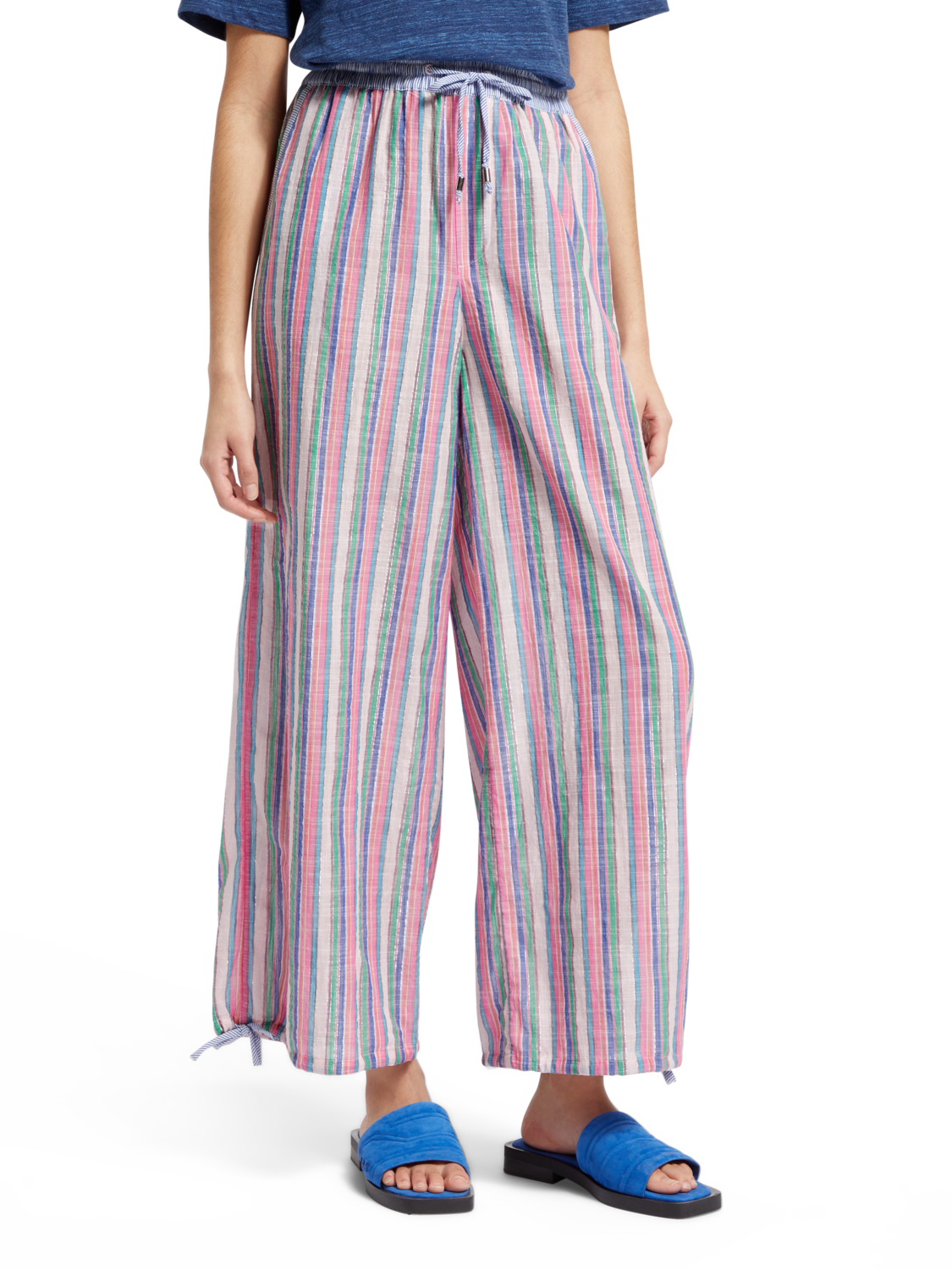 MULTICOLOUR LUREX STRIPE PULL-ON BEACH PANT