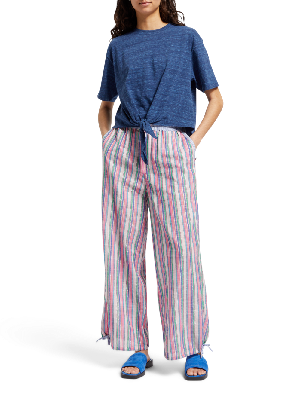 MULTICOLOUR LUREX STRIPE PULL-ON BEACH PANT