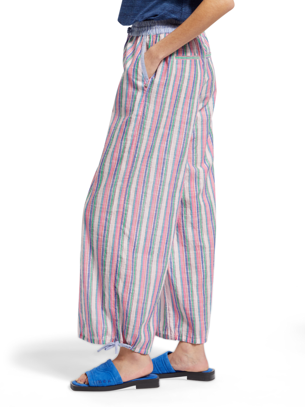MULTICOLOUR LUREX STRIPE PULL-ON BEACH PANT