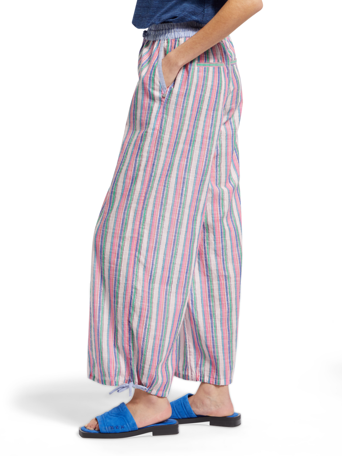 MULTICOLOUR LUREX STRIPE PULL-ON BEACH PANT