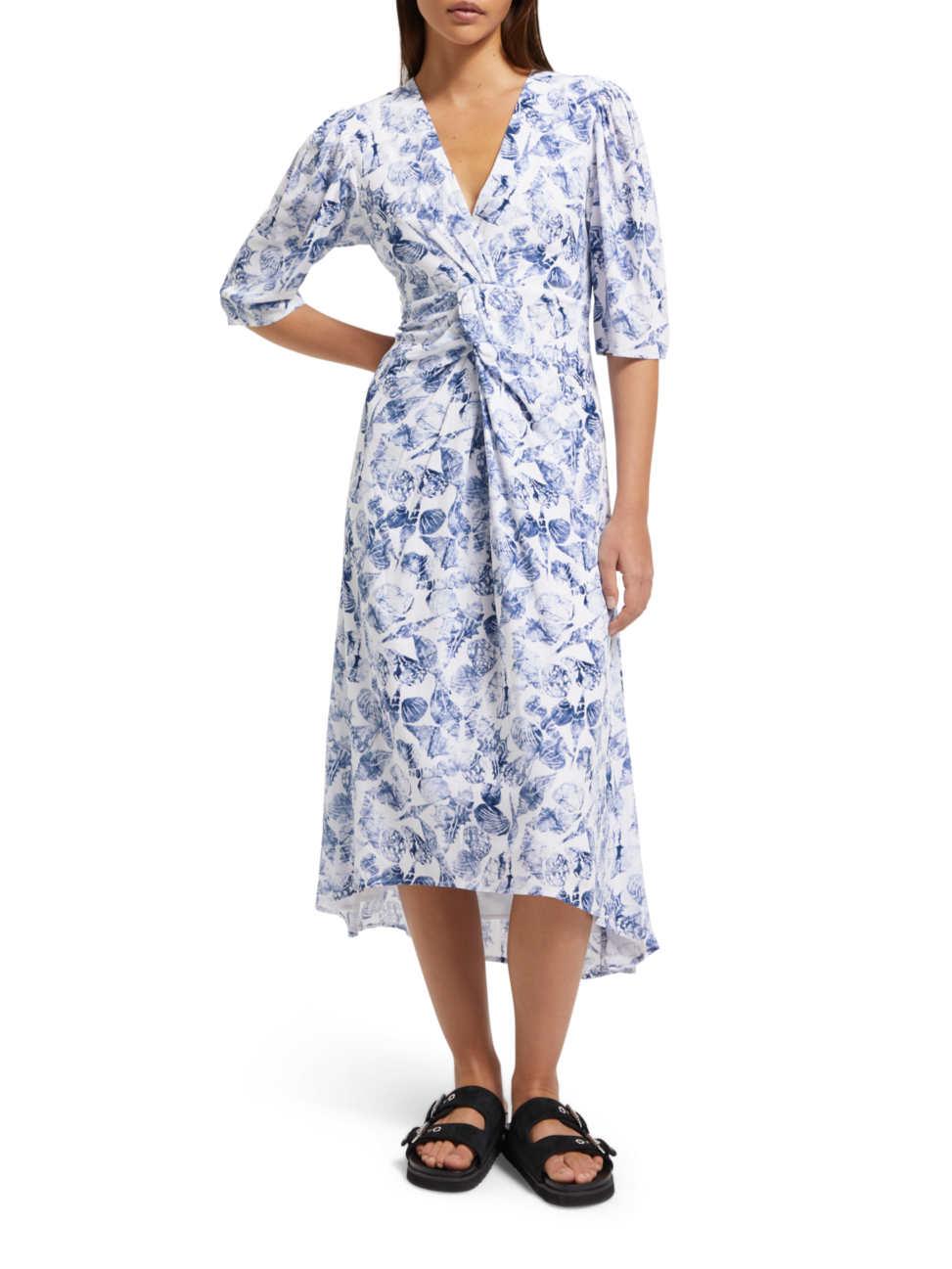 MIDI WRAP DRESS WITH KNOT DETAIL
