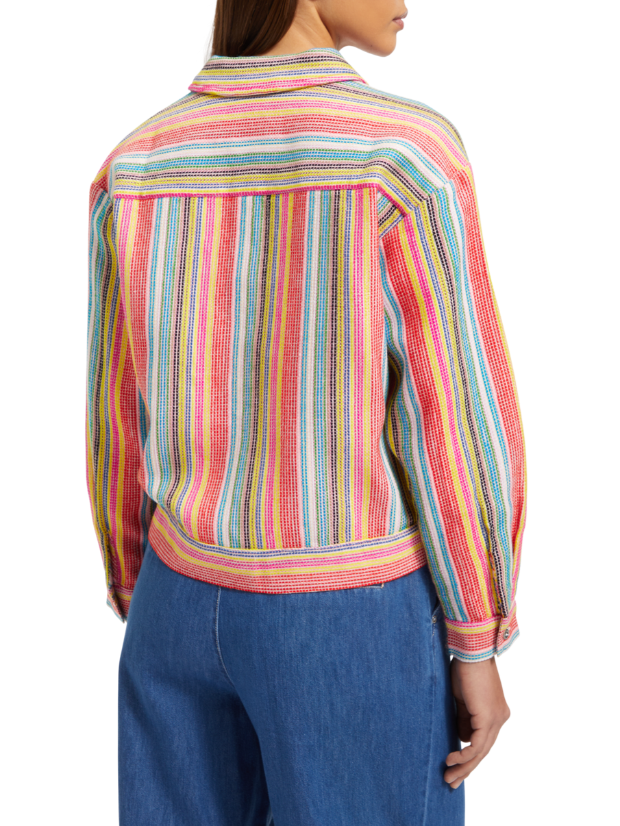 SHORT TRUCKER JACKET IN MULTI COLOUR STRIPE