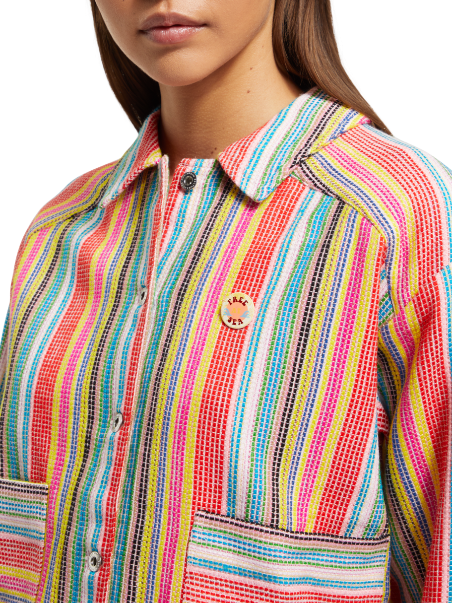 SHORT TRUCKER JACKET IN MULTI COLOUR STRIPE
