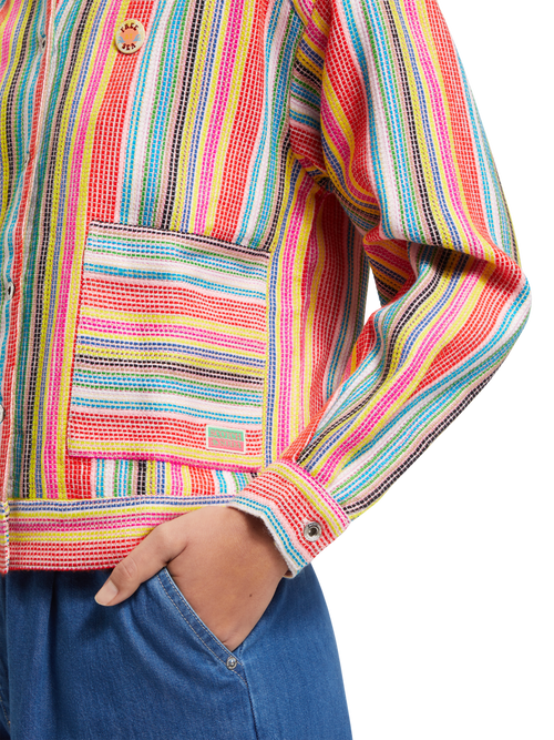 SHORT TRUCKER JACKET IN MULTI COLOUR STRIPE